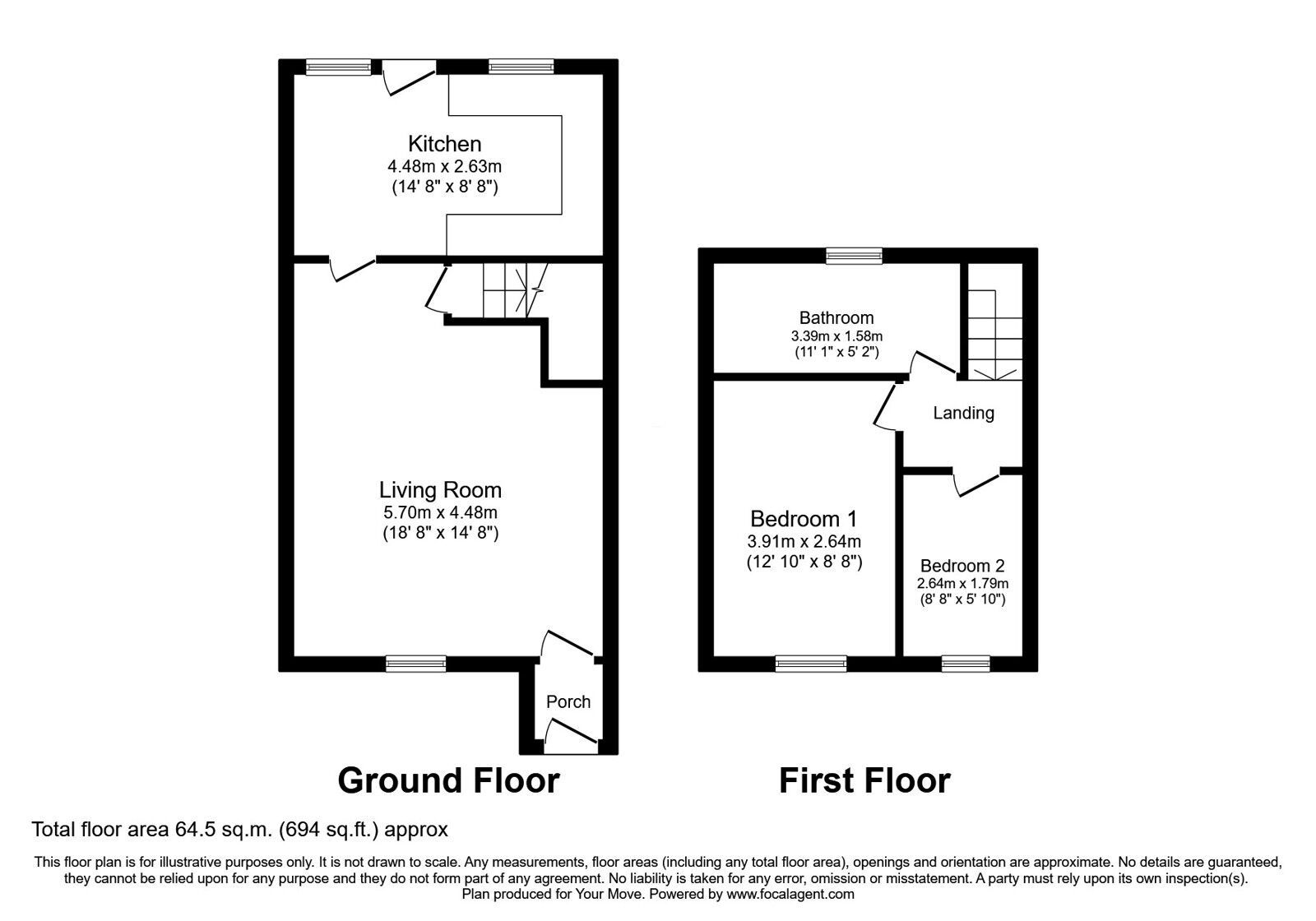 Floorplan of 2 bedroom Mid Terrace House for sale, School Lane, Guide, Lancashire, BB1