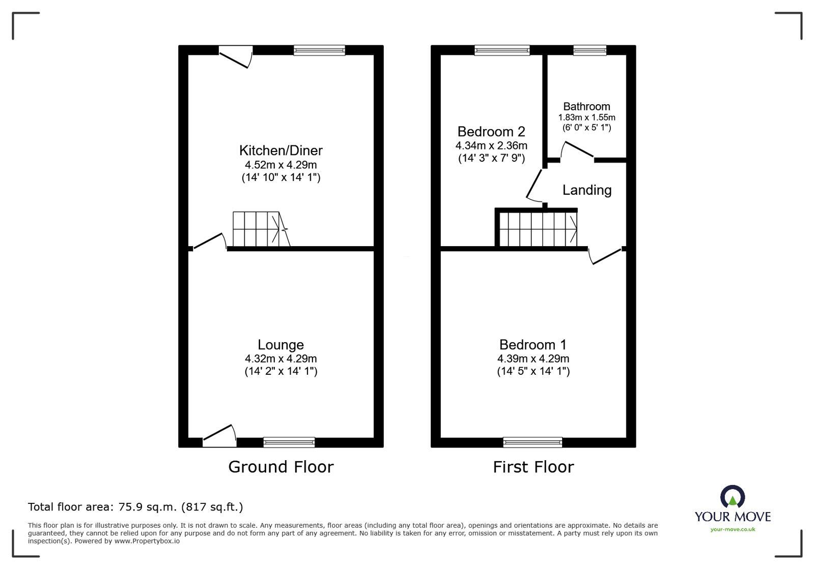 Floorplan of 2 bedroom Mid Terrace House for sale, Blackburn Road, Egerton, Greater Manchester, BL7