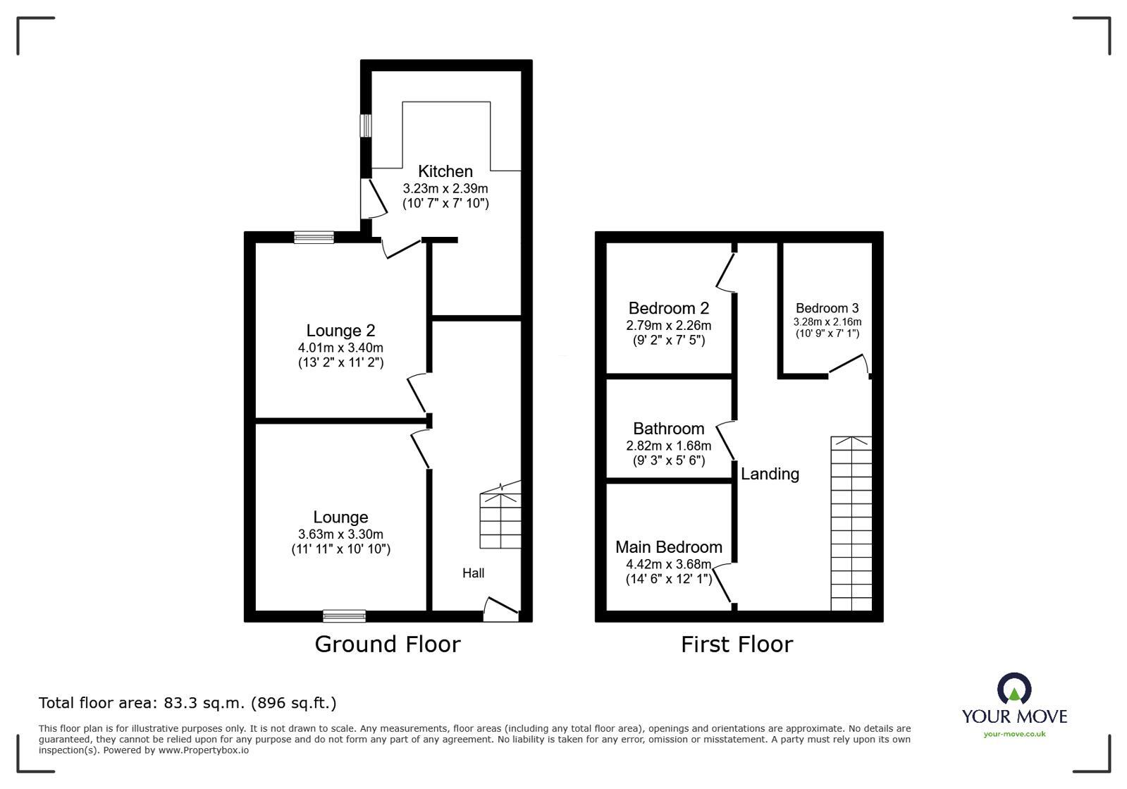Floorplan of 3 bedroom Mid Terrace House to rent, Powell Street, Darwen, Lancashire, BB3
