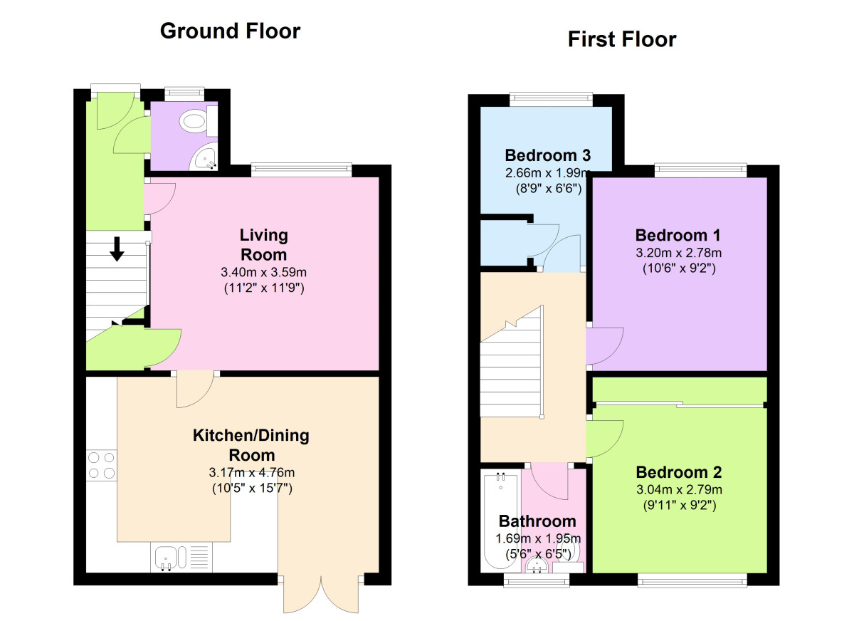 Floorplan of 3 bedroom Mid Terrace House to rent, Kings Avenue, Langley Park, Durham, DH7