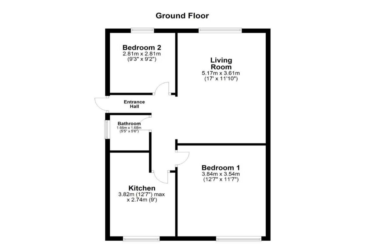 Floorplan of 2 bedroom Semi Detached Bungalow to rent, Derbyshire Drive, Durham, DH1