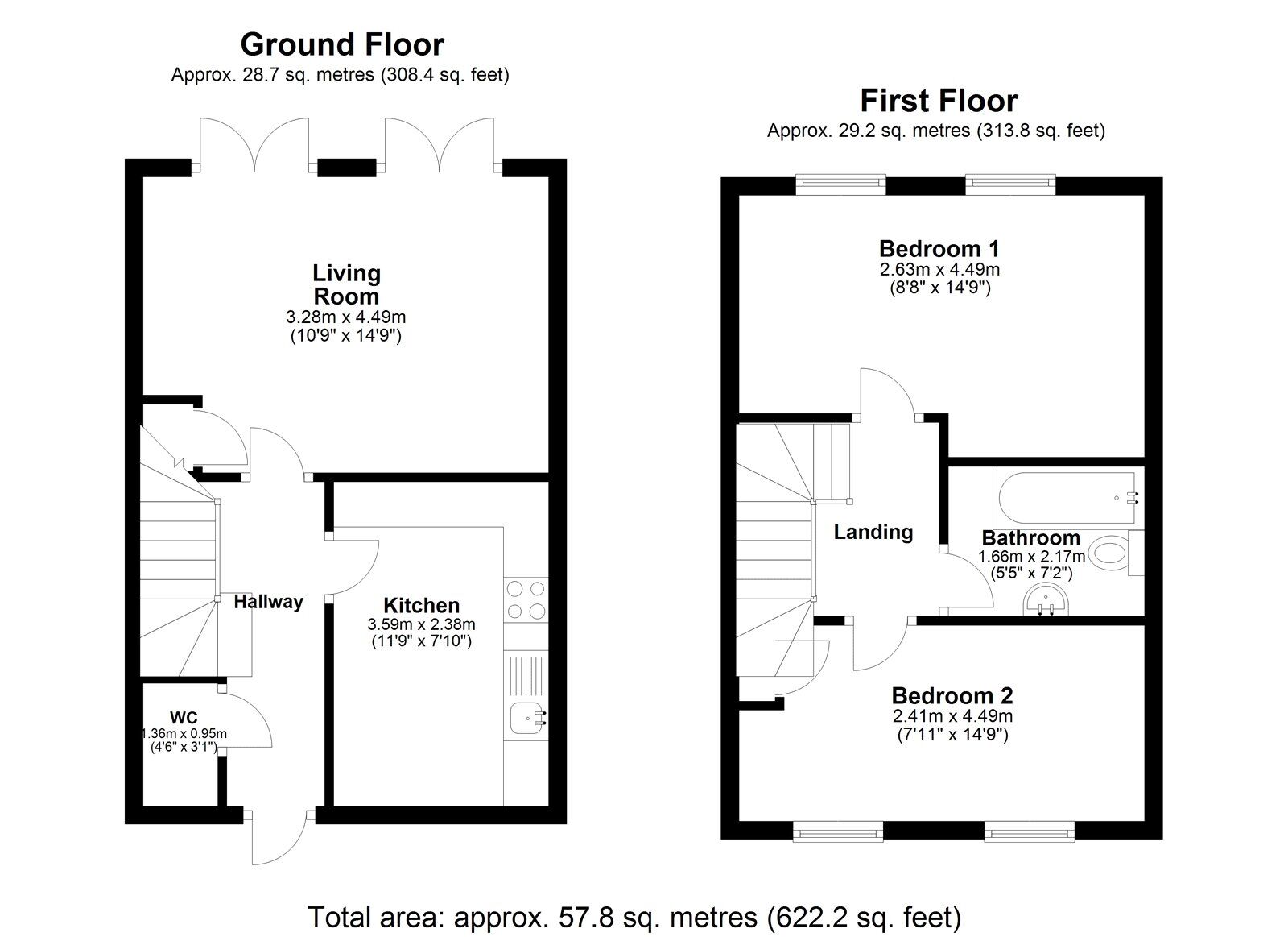 Floorplan of 2 bedroom Mid Terrace House to rent, Griffiths Court, Bowburn, Durham, DH6