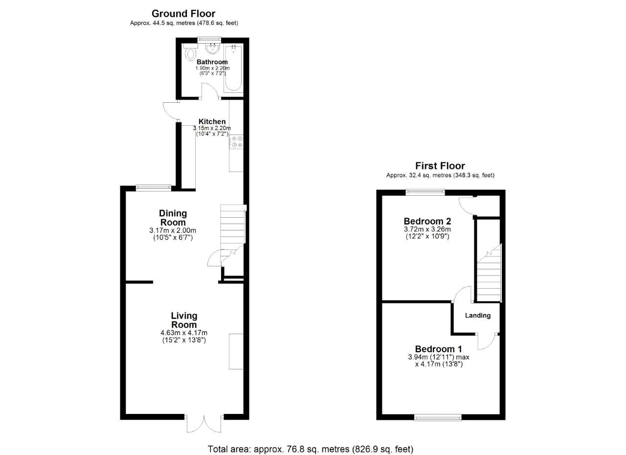 Floorplan of 2 bedroom Mid Terrace House to rent, Finings Street, Langley Park, Durham, DH7