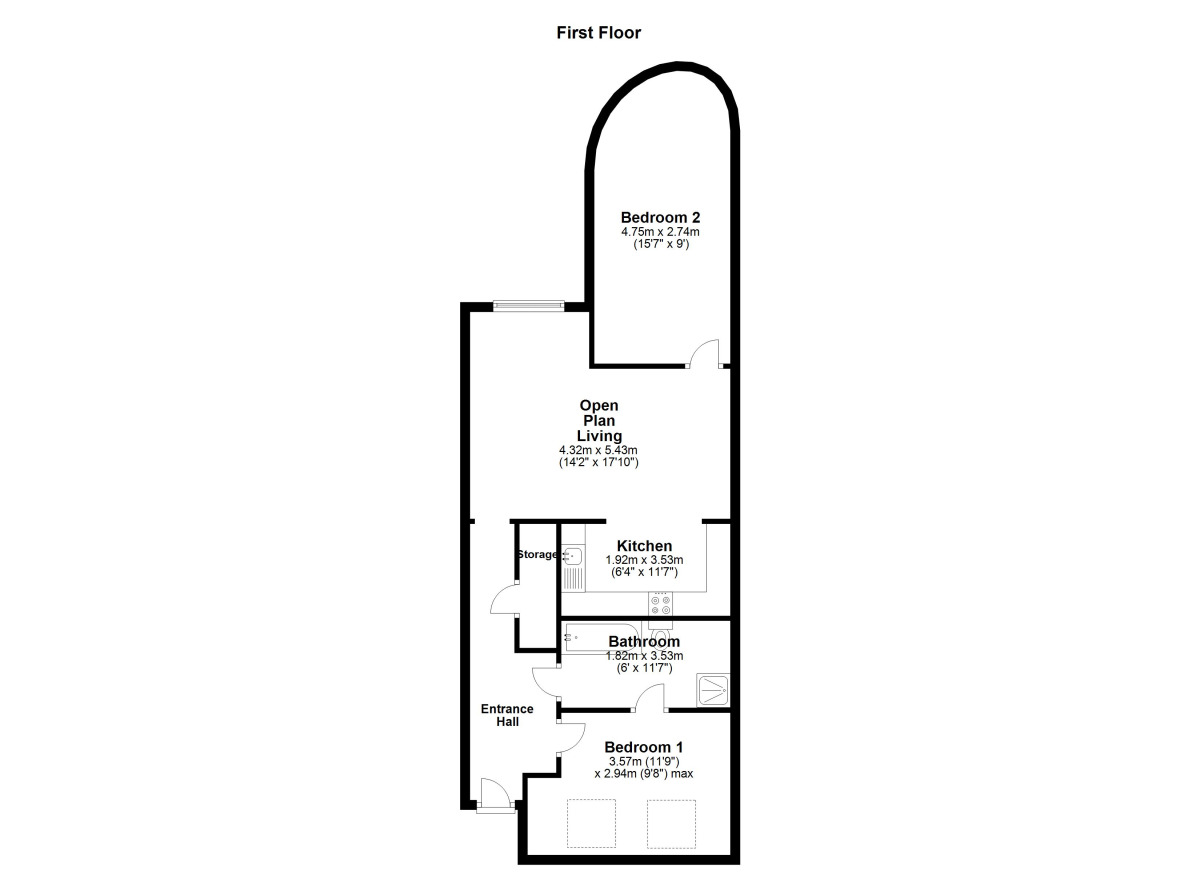 Floorplan of 2 bedroom  Flat to rent, St. Helens Well, Durham, DH1