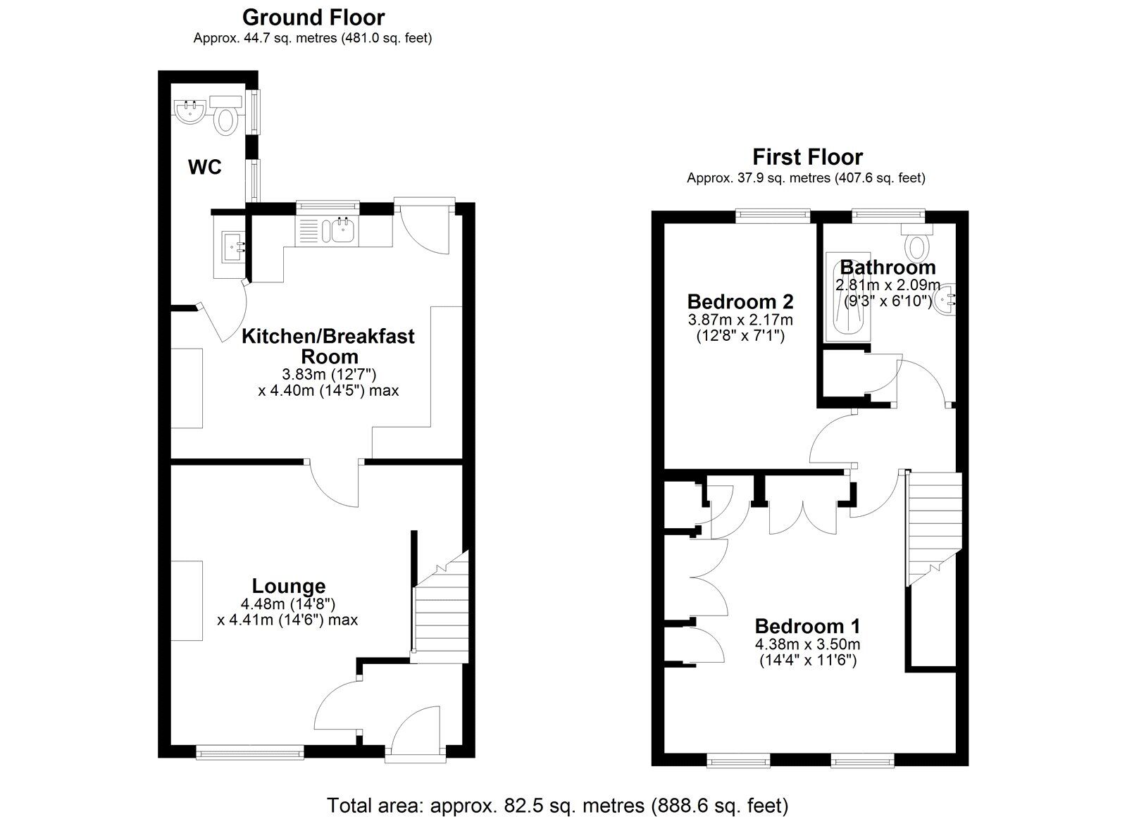 Floorplan of 2 bedroom Mid Terrace House to rent, Avenue Street, High Shincliffe, Durham, DH1
