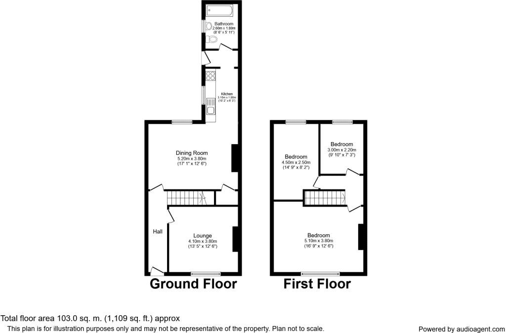 Floorplan of 3 bedroom Mid Terrace House for sale, Durham Road, Bowburn, Durham, DH6