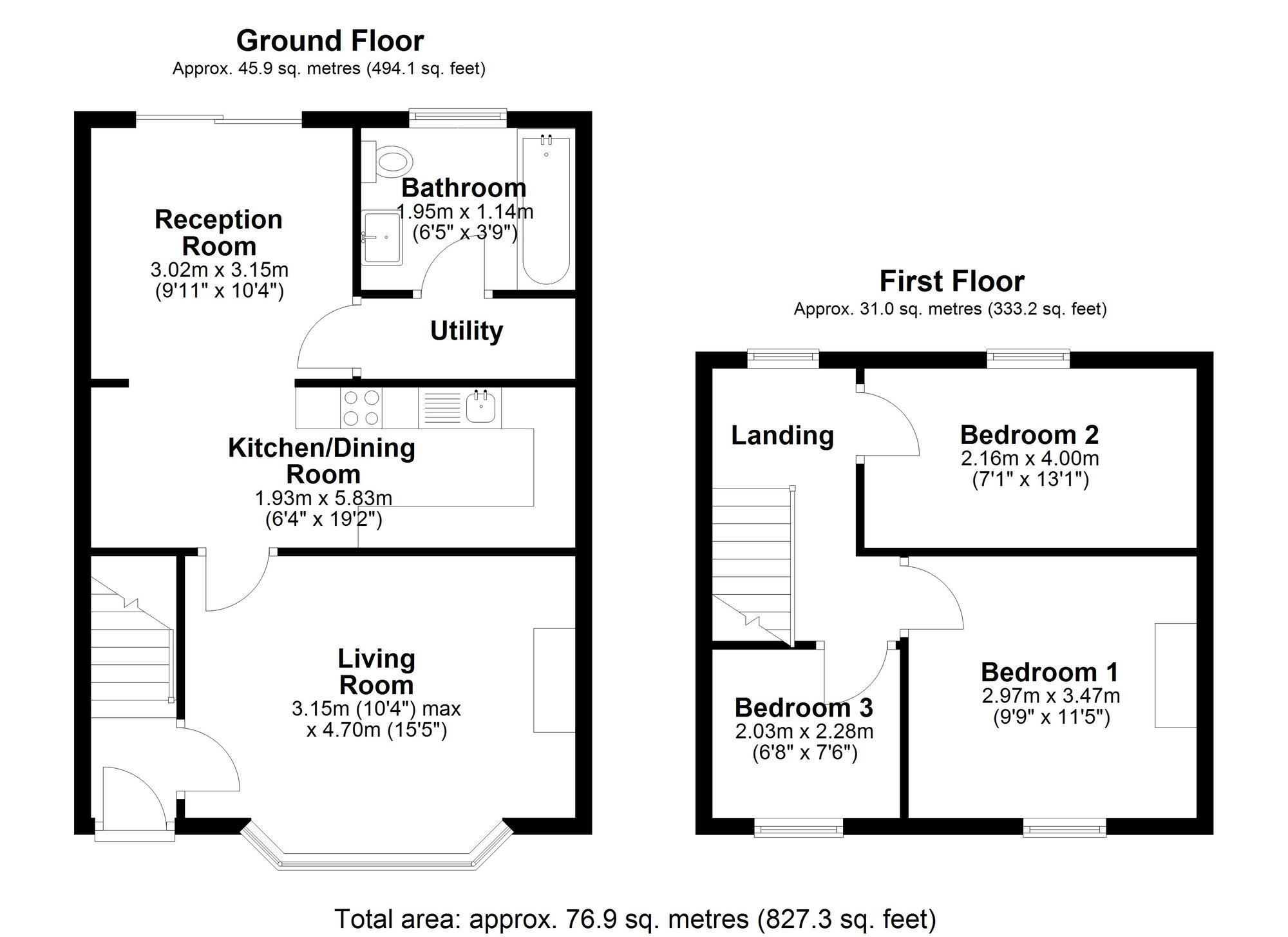 Floorplan of 3 bedroom Mid Terrace House for sale, St. Johns Crescent, Bowburn, Durham, DH6
