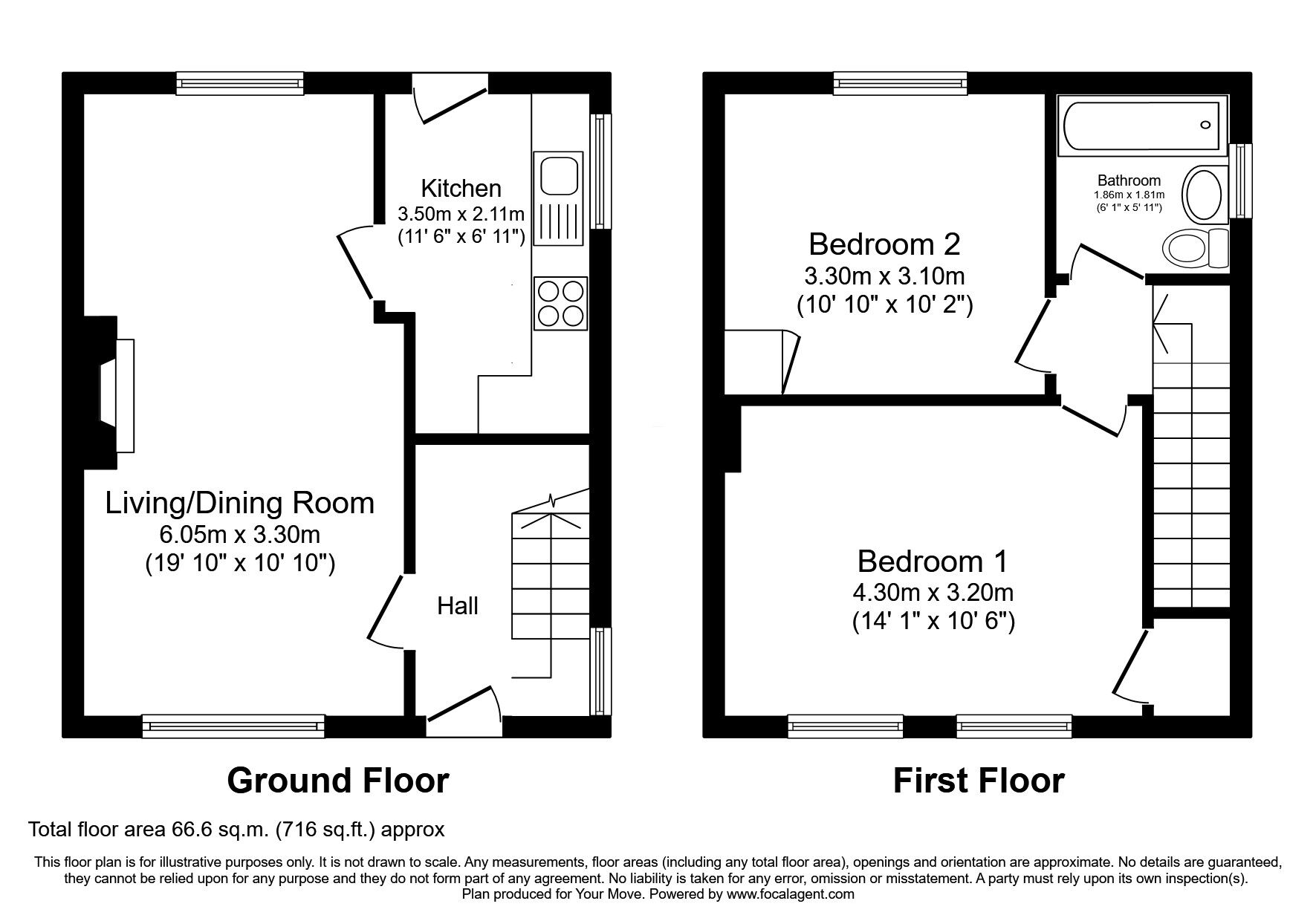 Floorplan of 2 bedroom Semi Detached House for sale, Springwell Avenue, Langley Park, Durham, DH7