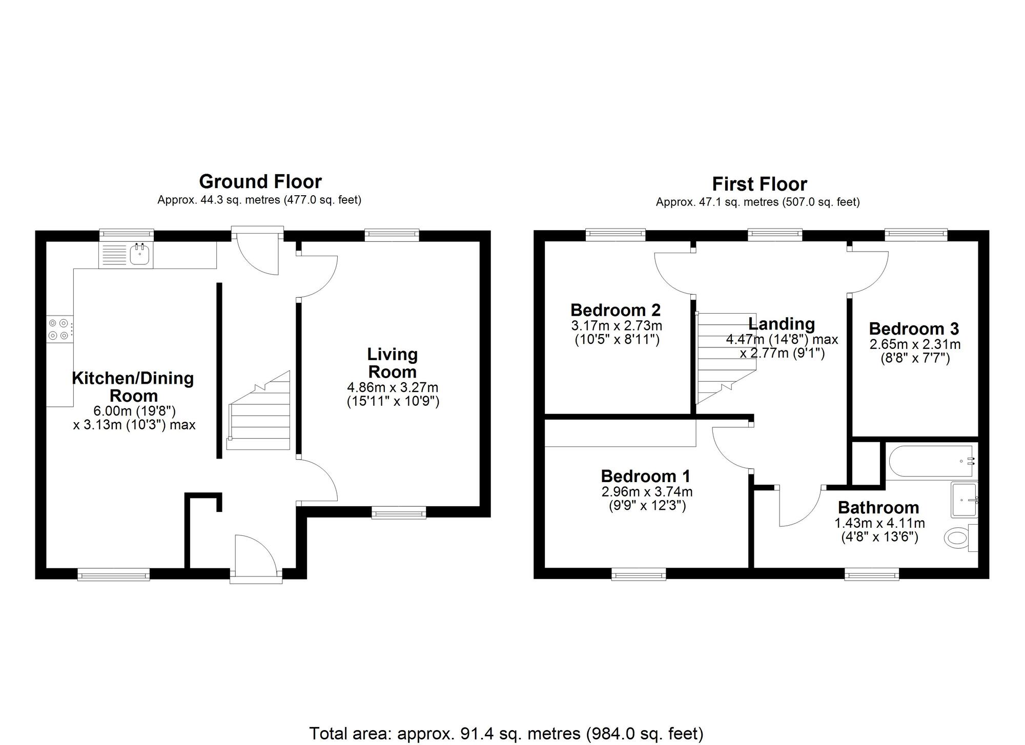Floorplan of 3 bedroom Semi Detached House for sale, Goodyear Crescent, Durham, DH1