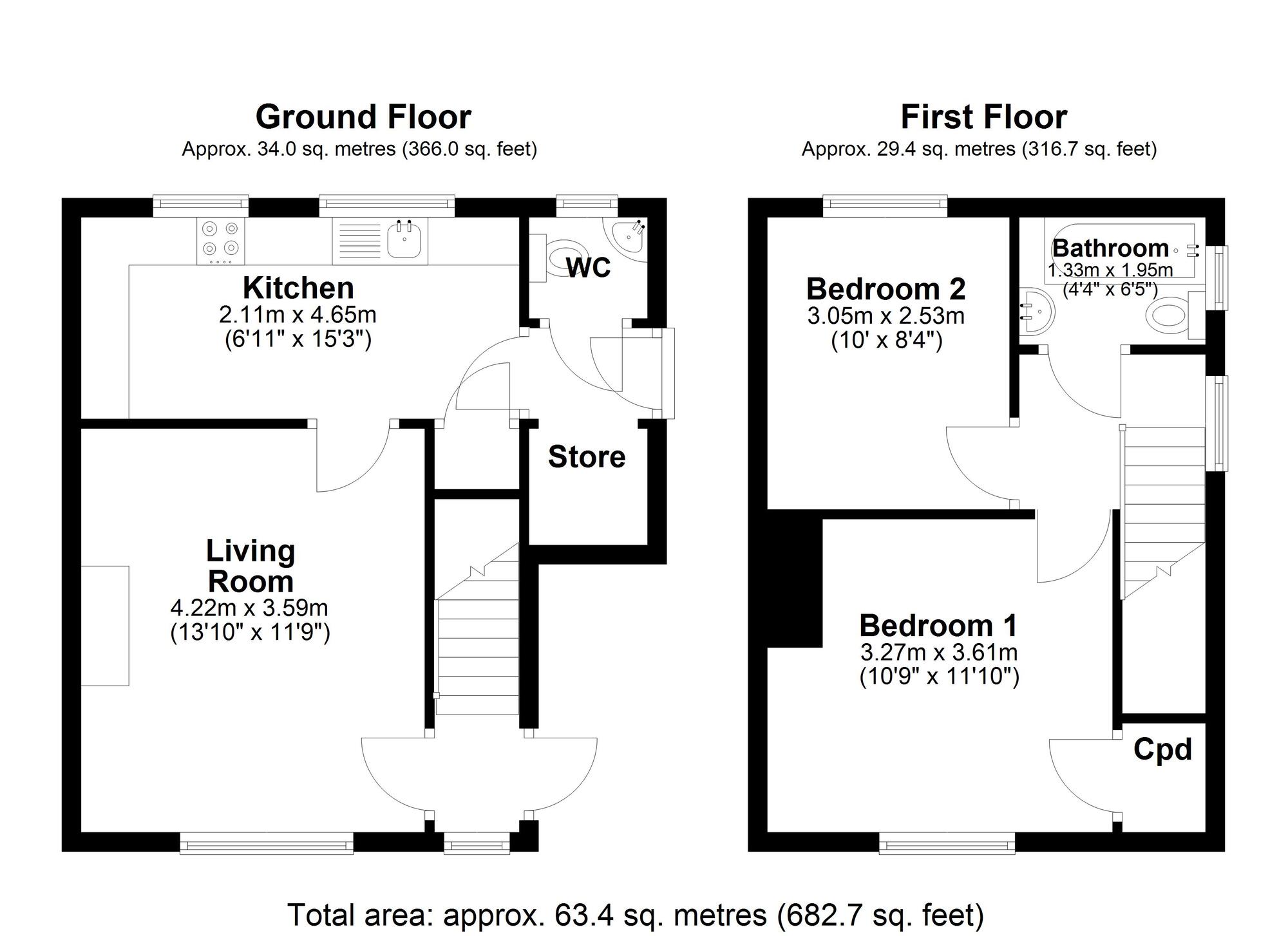 Floorplan of 2 bedroom Semi Detached House for sale, Hall Gardens, Sherburn Village, Durham, DH6