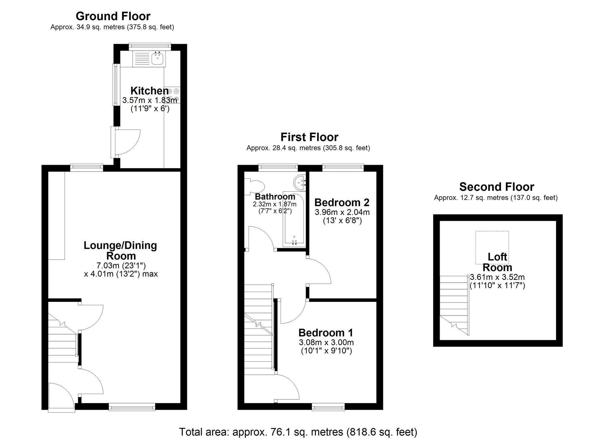 Floorplan of 2 bedroom Mid Terrace House for sale, Edward Terrace, New Brancepeth, Durham, DH7