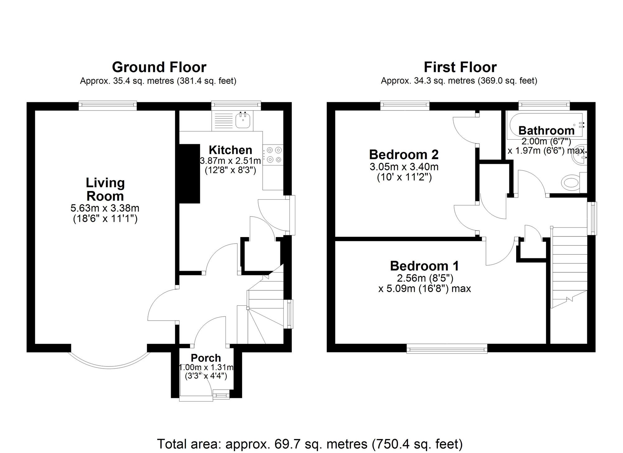 Floorplan of 2 bedroom Semi Detached House for sale, Bede Terrace, Bowburn, Durham, DH6