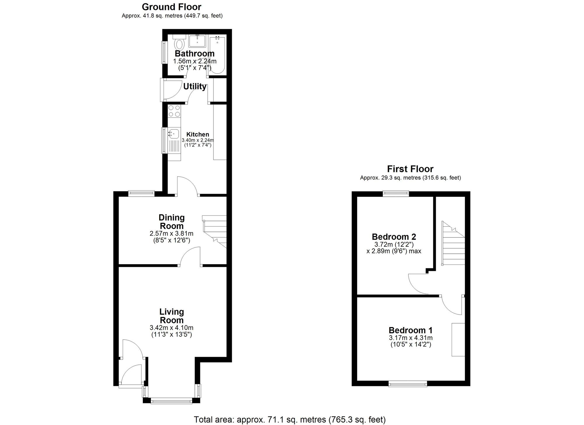Floorplan of 2 bedroom Mid Terrace House for sale, Moor Lane, Wingate, Durham, TS28