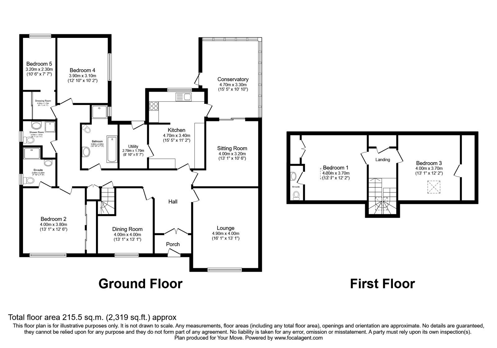Floorplan of 5 bedroom Detached House for sale, Goodwell Lea, Brancepeth, Durham, DH7