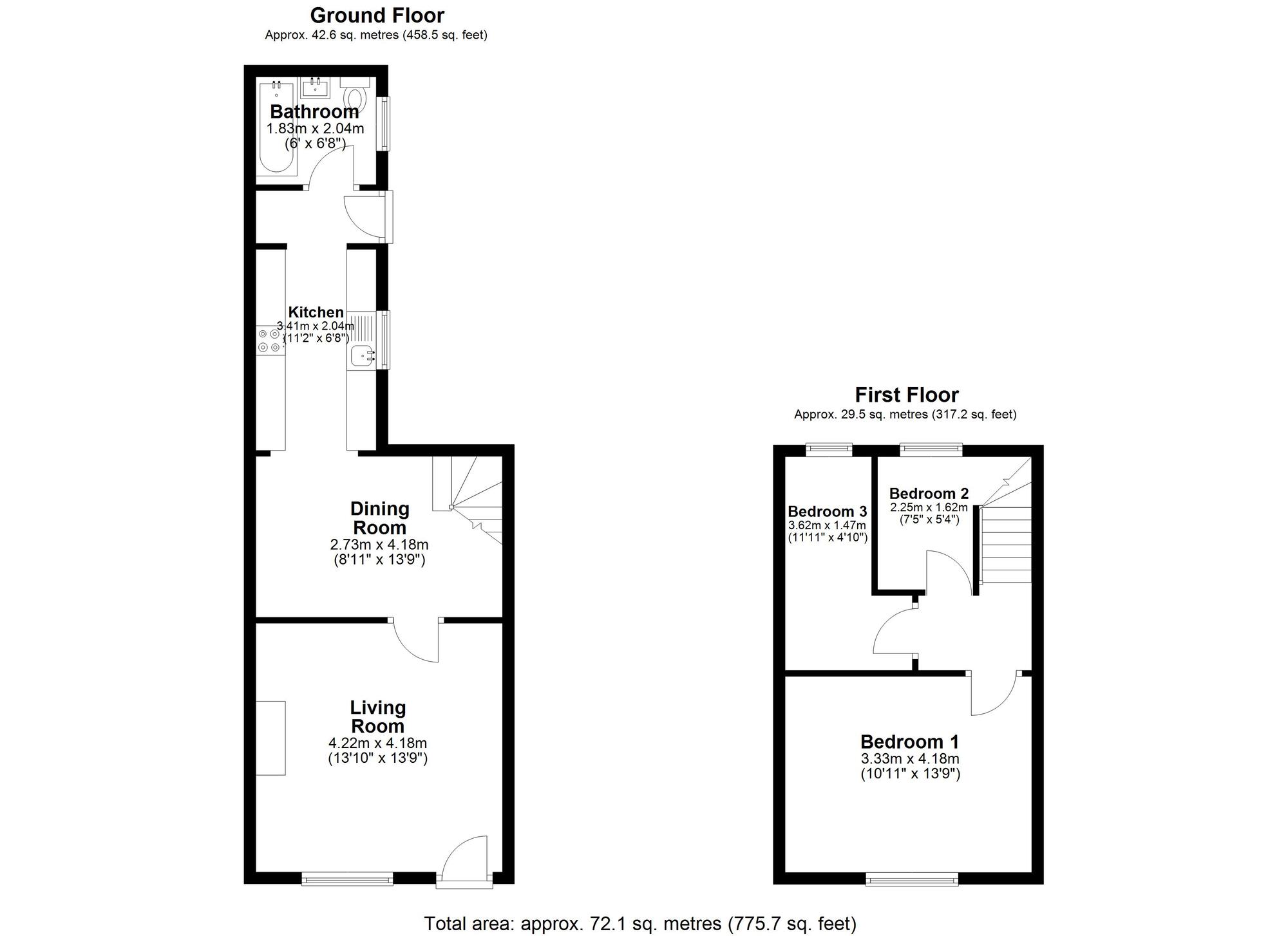 Floorplan of 3 bedroom End Terrace House for sale, Prospect Terrace, New Brancepeth, Durham, DH7
