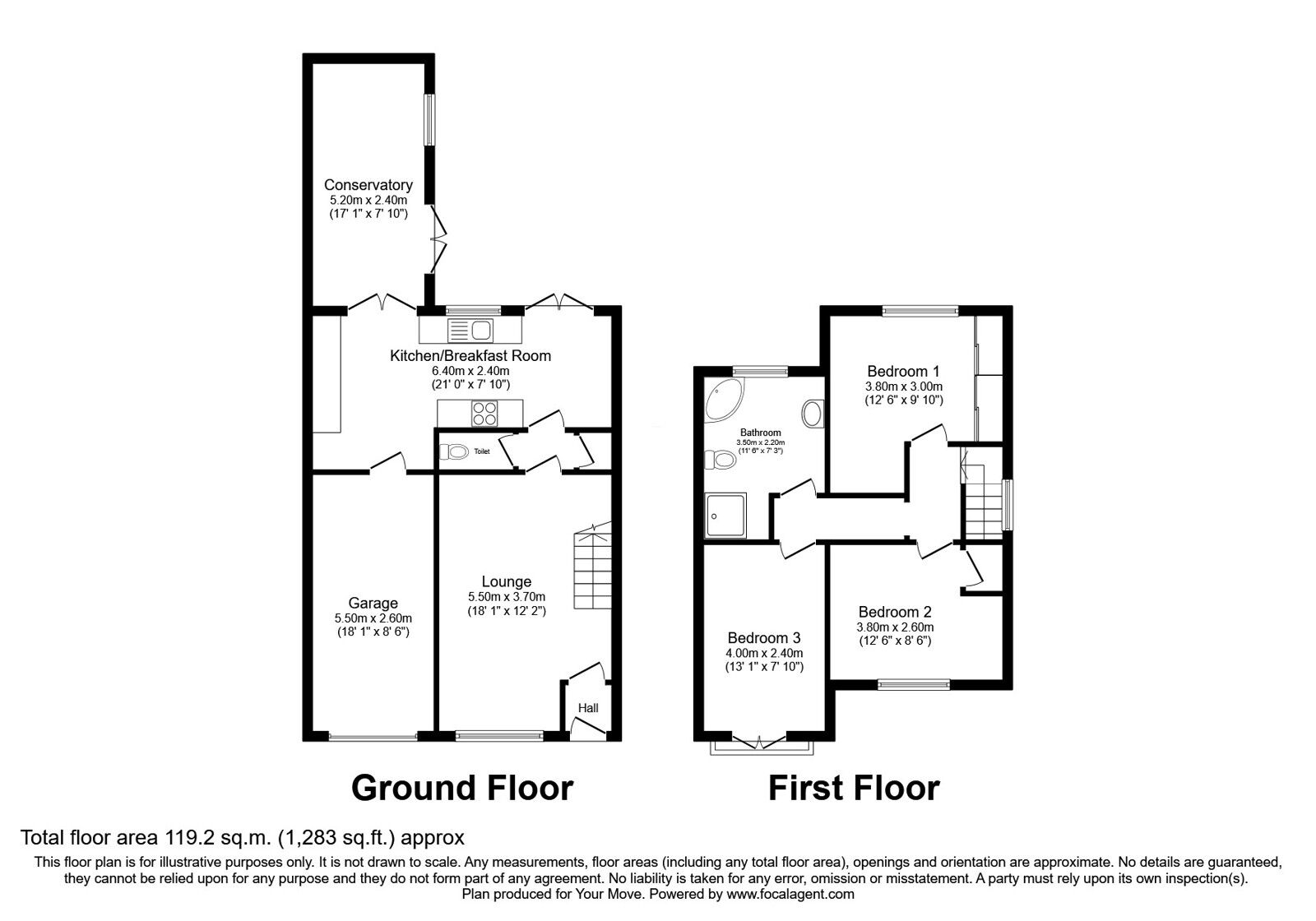 Floorplan of 3 bedroom Semi Detached House for sale, Acorn Croft, Witton Gilbert, Durham, DH7