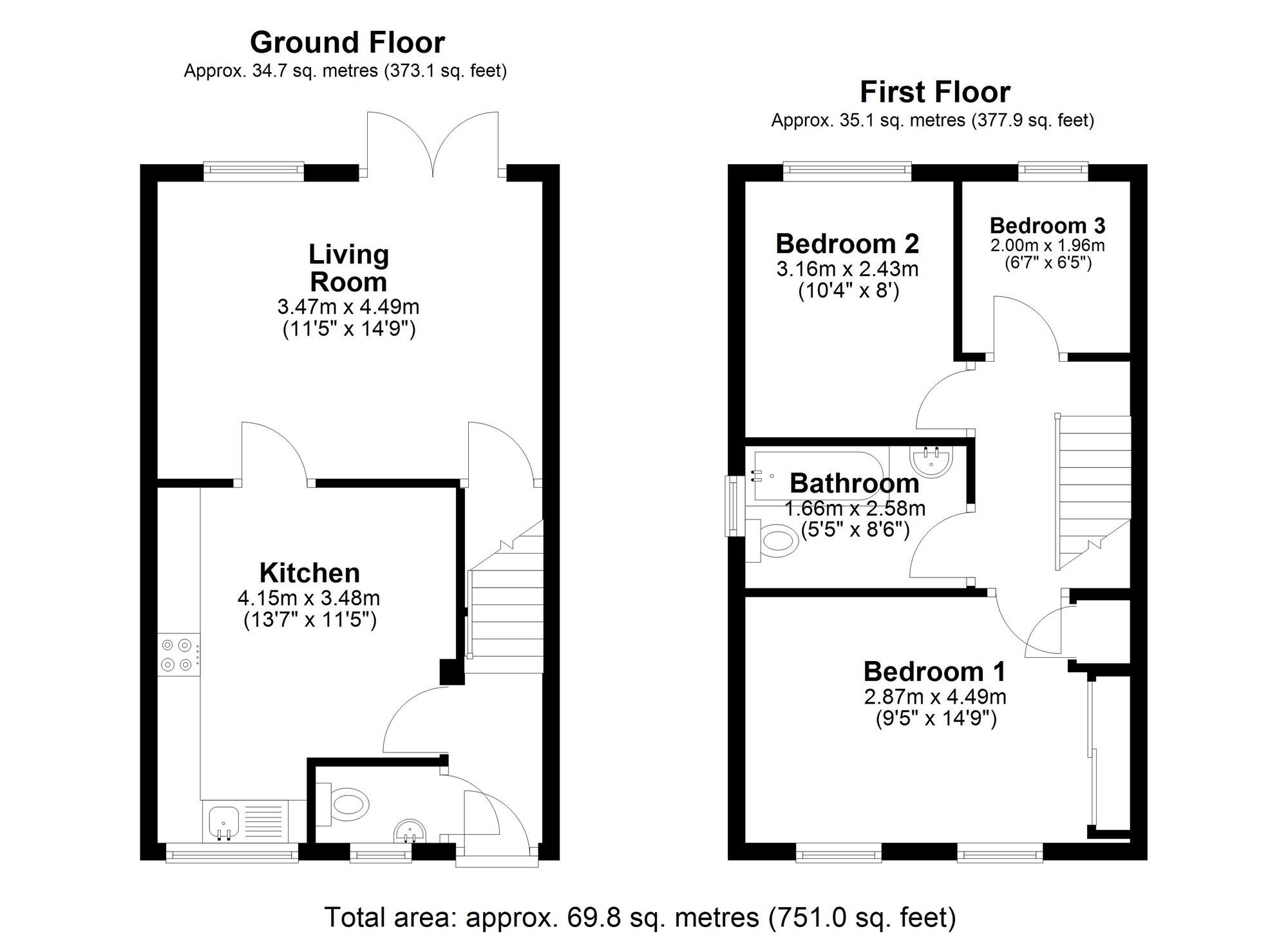 Floorplan of 3 bedroom Semi Detached House for sale, Meadowfield, Burnhope, Durham, DH7