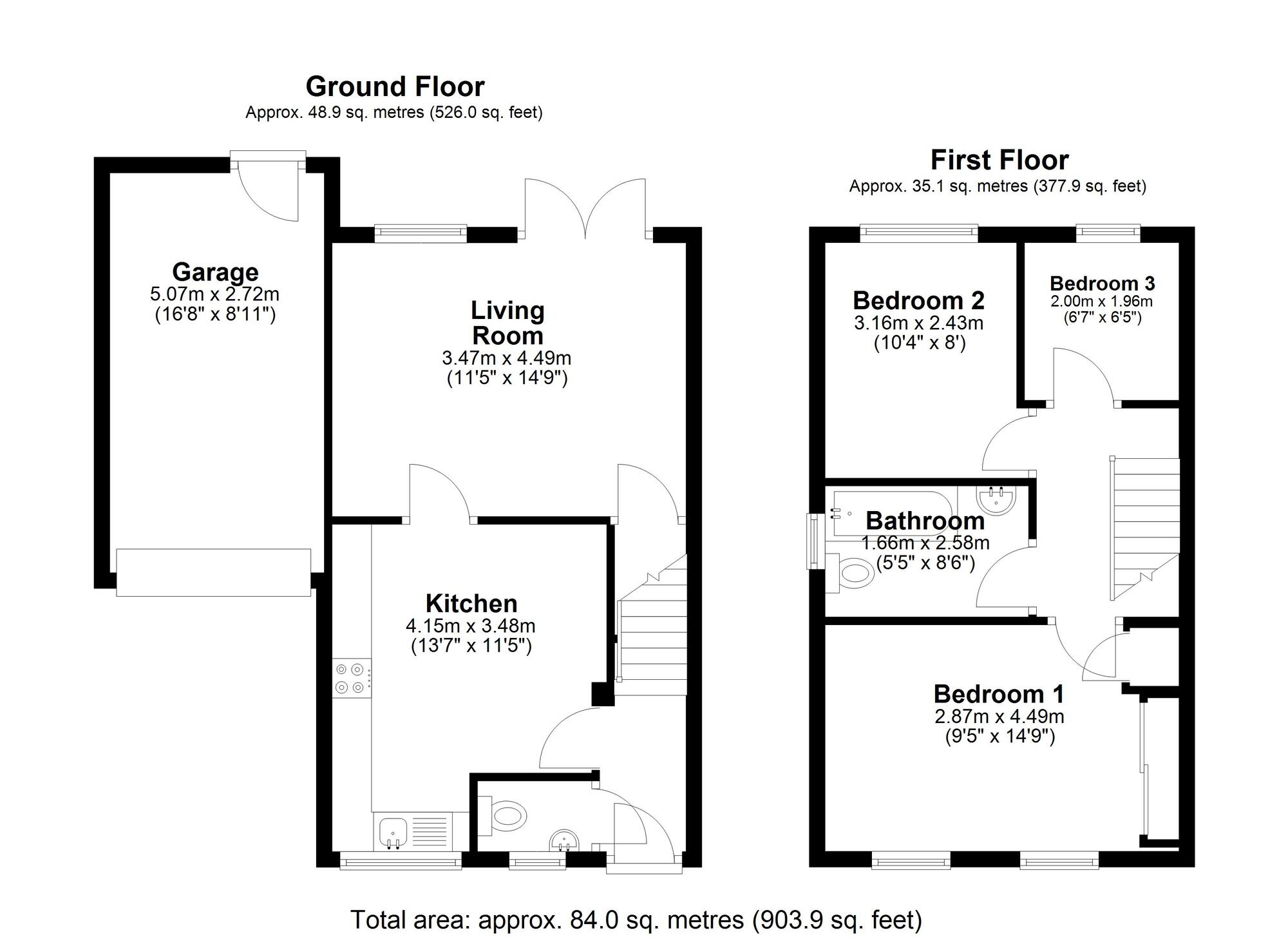 Floorplan of 3 bedroom Semi Detached House for sale, Meadowfield, Burnhope, Durham, DH7
