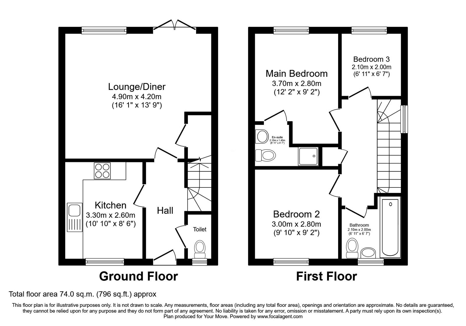 Floorplan of 3 bedroom End Terrace House for sale, Hilltop View, Langley Park, Durham, DH7