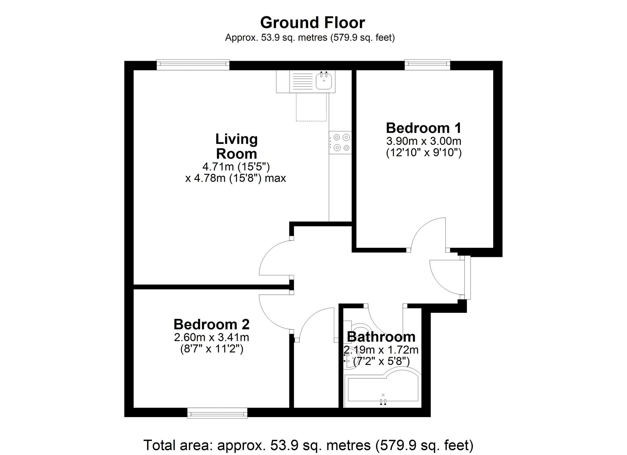 Floorplan of 2 bedroom Flat for sale, Bishops Close, Durham, DH1