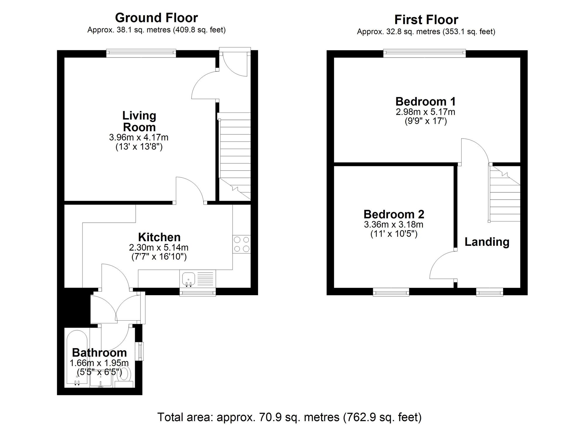Floorplan of 2 bedroom Mid Terrace House for sale, Gray Avenue, Chester Le Street, Durham, DH2
