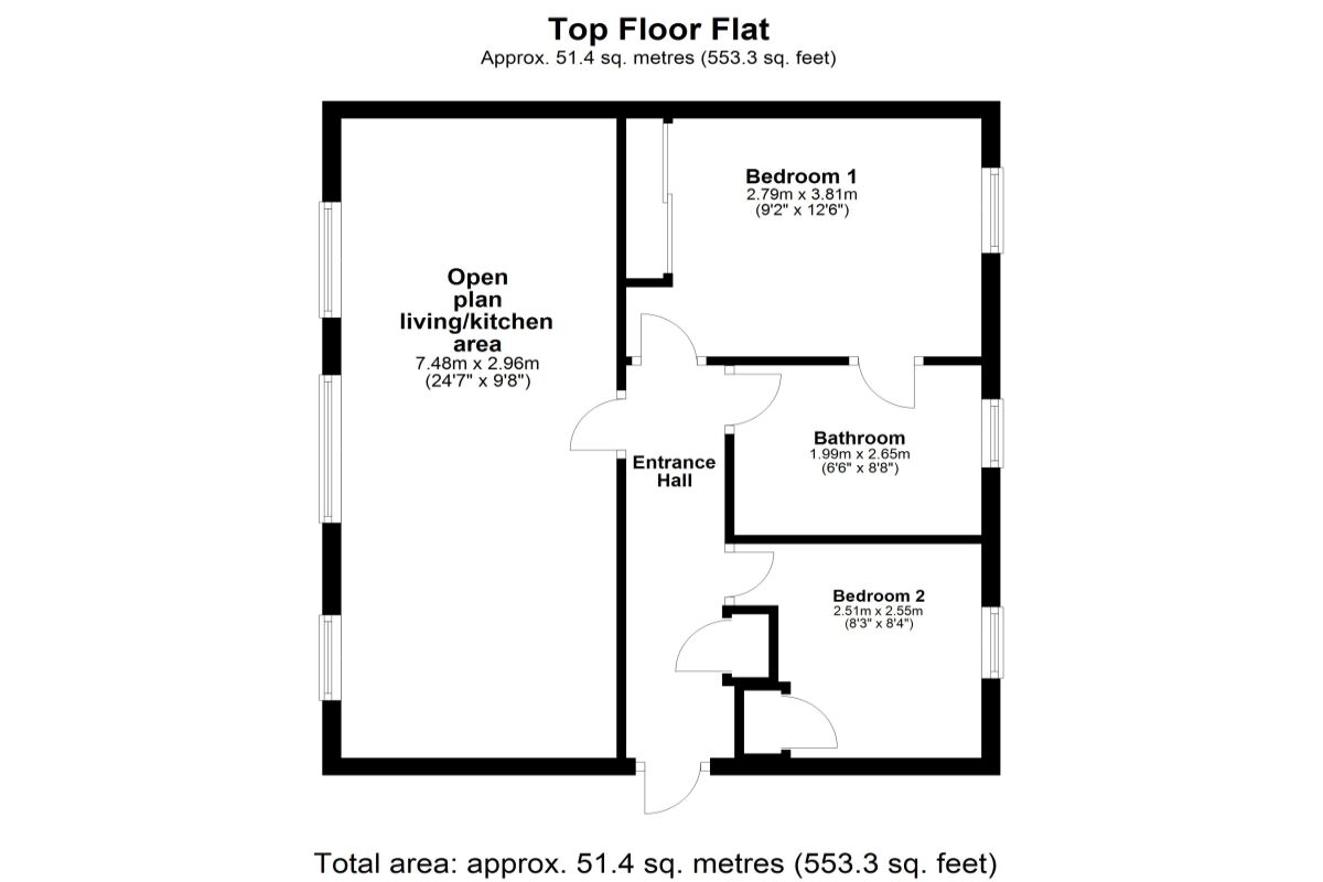Floorplan of 2 bedroom Flat for sale, Meadow Rise, Meadowfield, Durham, DH7
