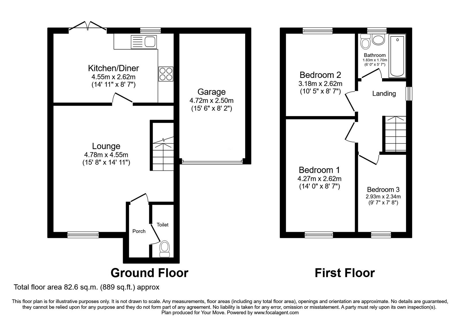 Floorplan of 3 bedroom Semi Detached House for sale, Eastwood, Sacriston, Durham, DH7