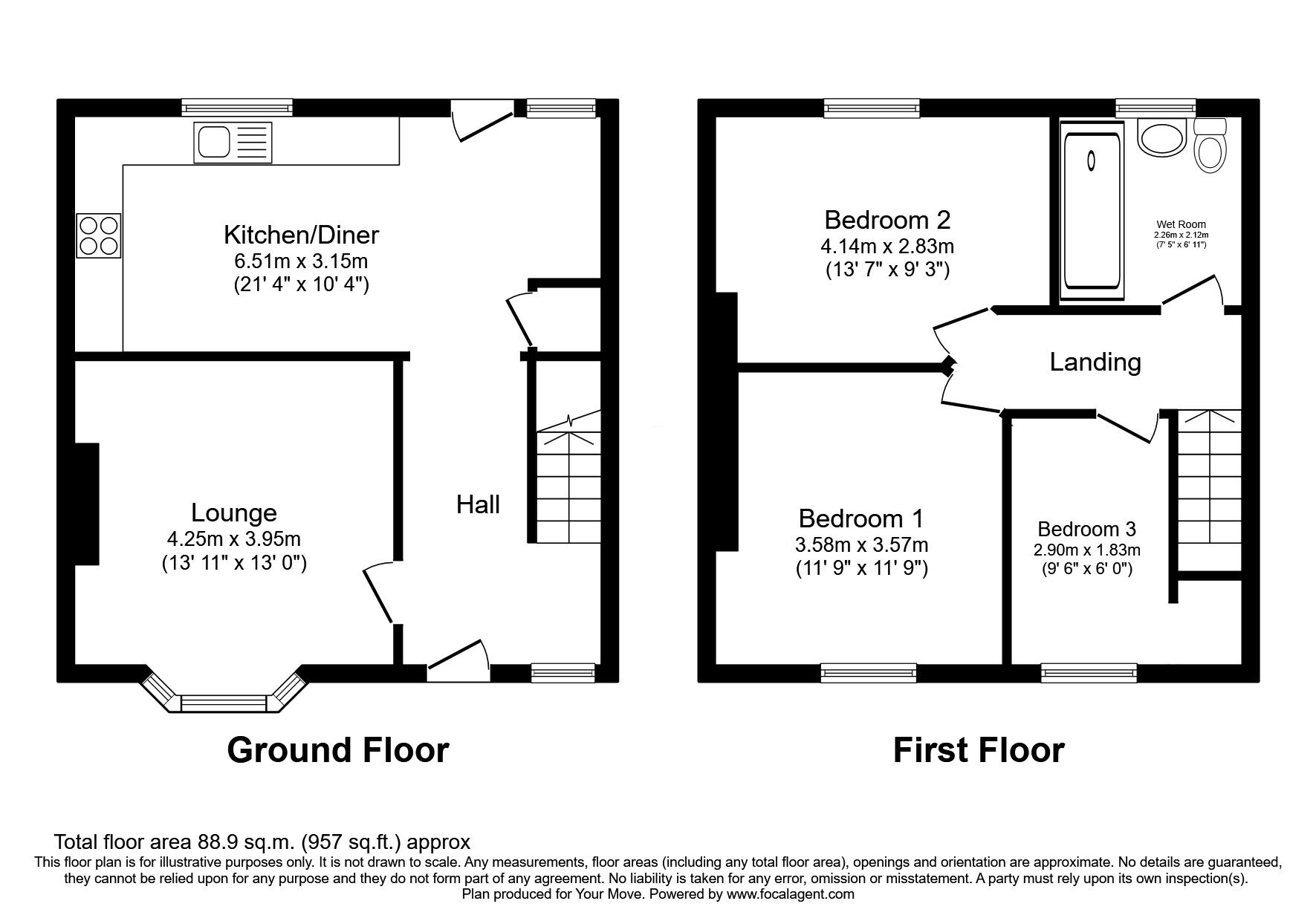 Floorplan of 3 bedroom Semi Detached House for sale, Barnard Avenue, Ludworth, Durham, DH6