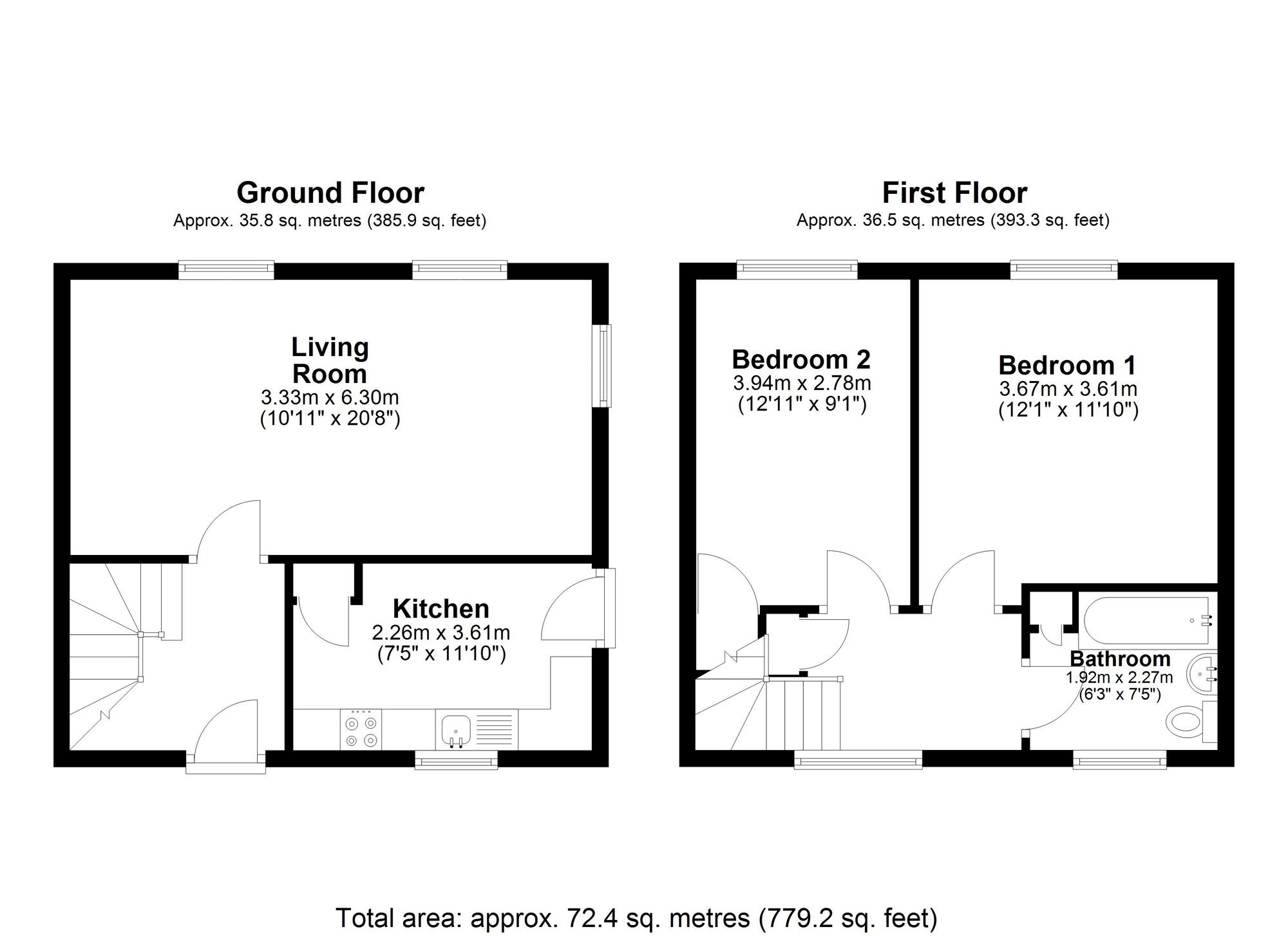 Floorplan of 2 bedroom Semi Detached House for sale, George Street, Bowburn, Durham, DH6
