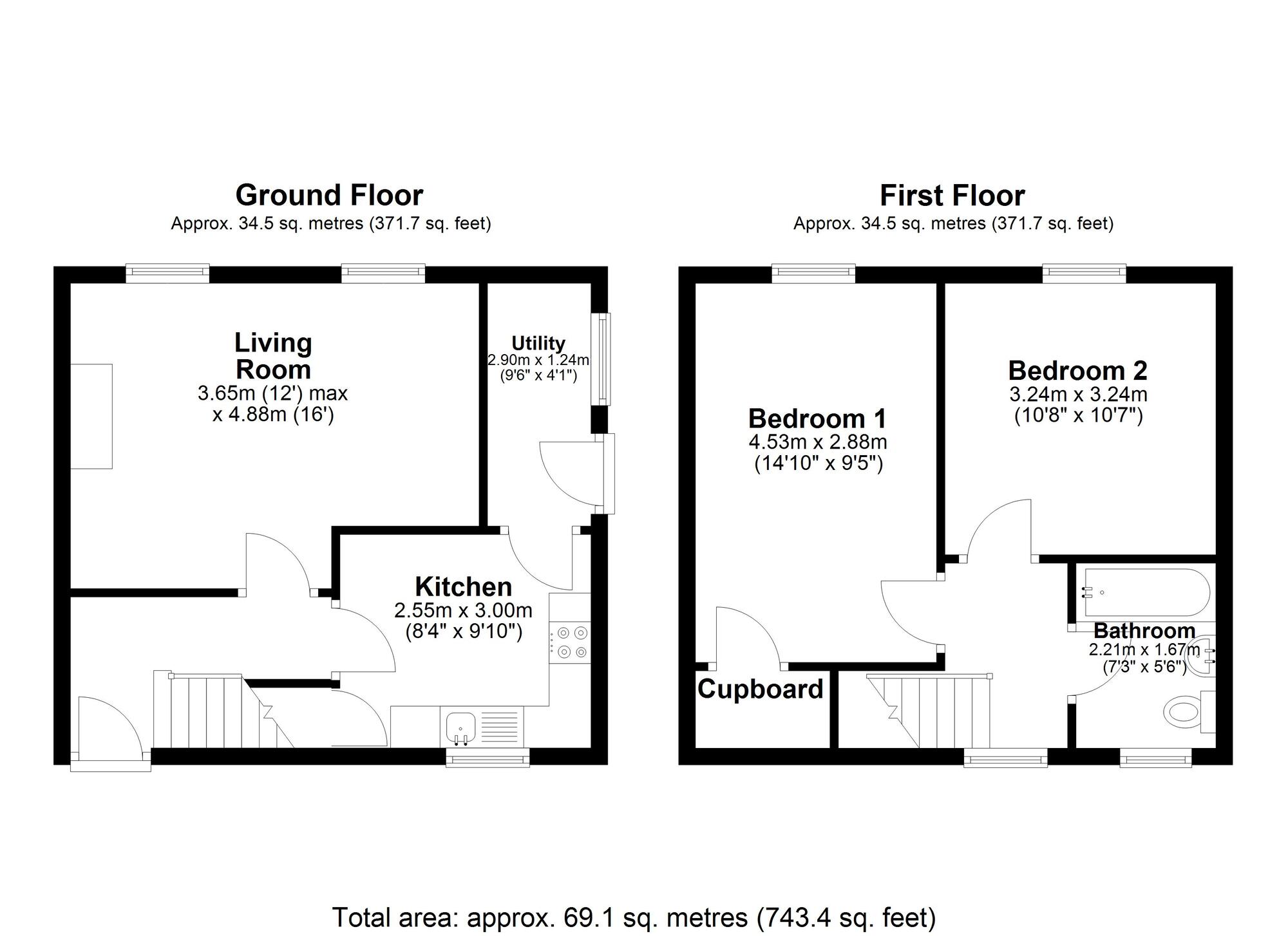 Floorplan of 2 bedroom Semi Detached House for sale, Church Vale, High Pittington, Durham, DH6
