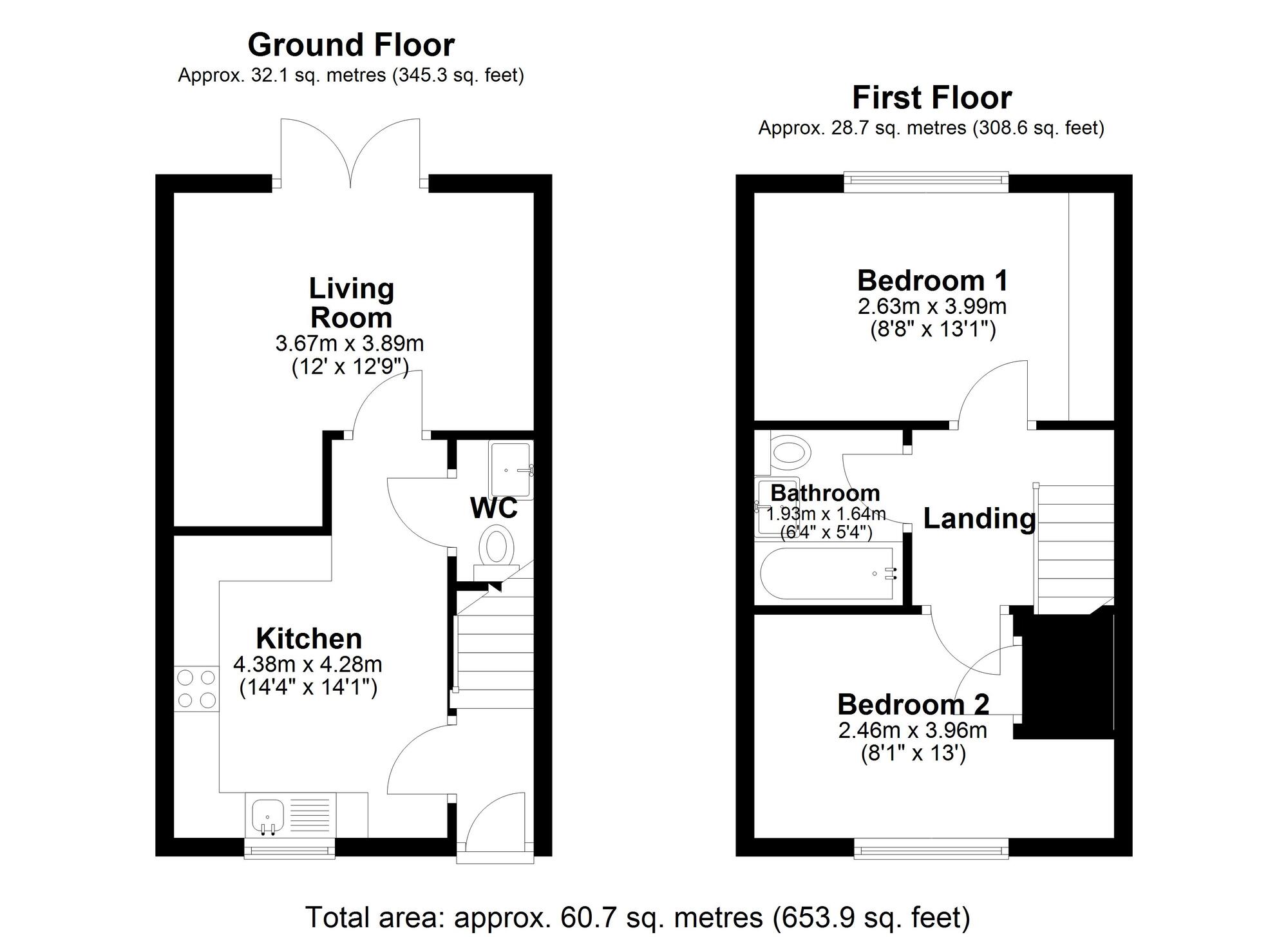 Floorplan of 2 bedroom Semi Detached House for sale, Earls Way, Coxhoe, Durham, DH6
