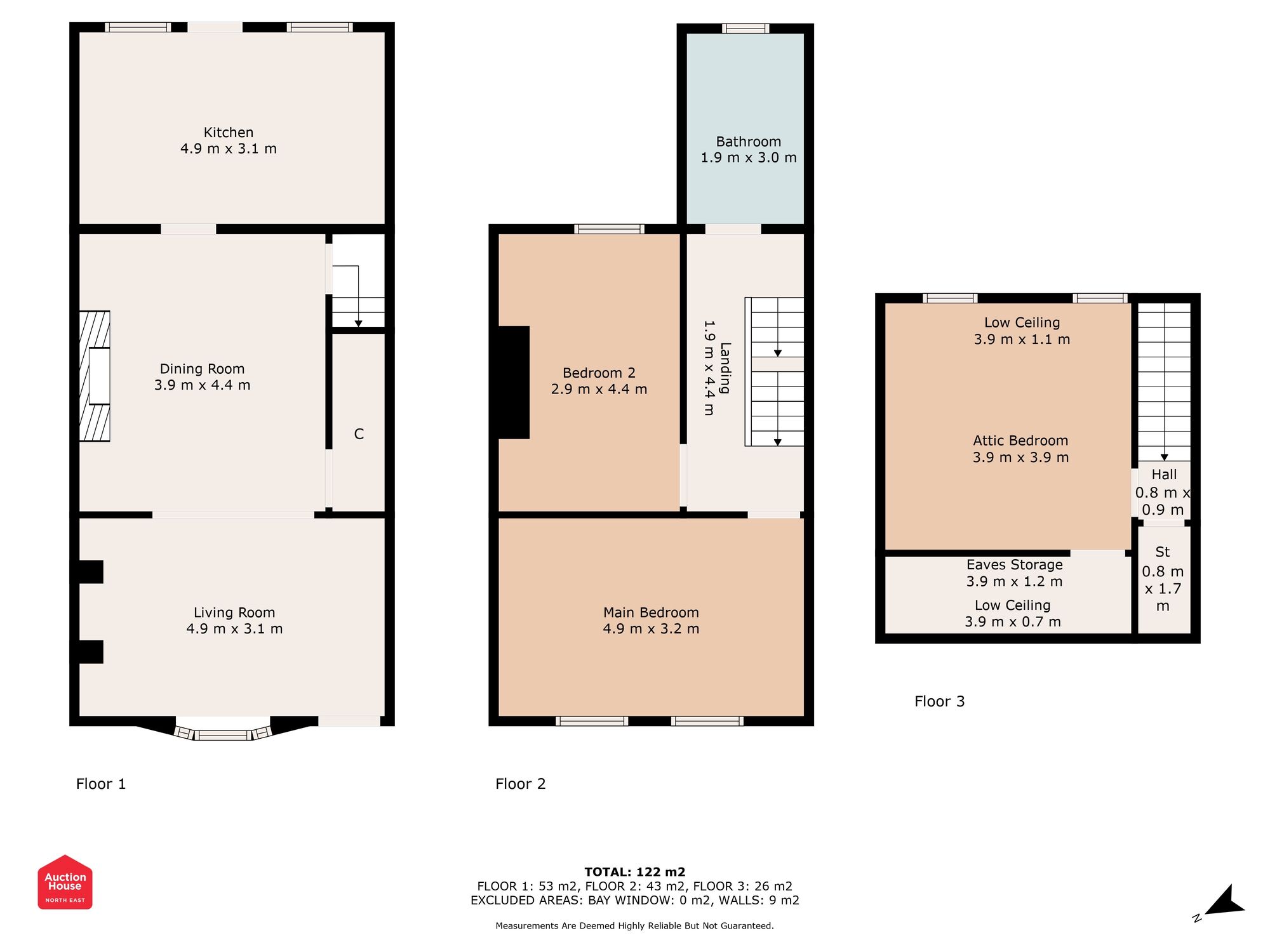 Floorplan of 3 bedroom Mid Terrace House for sale, Hawthorne Terrace, New Brancepeth, Durham, DH7