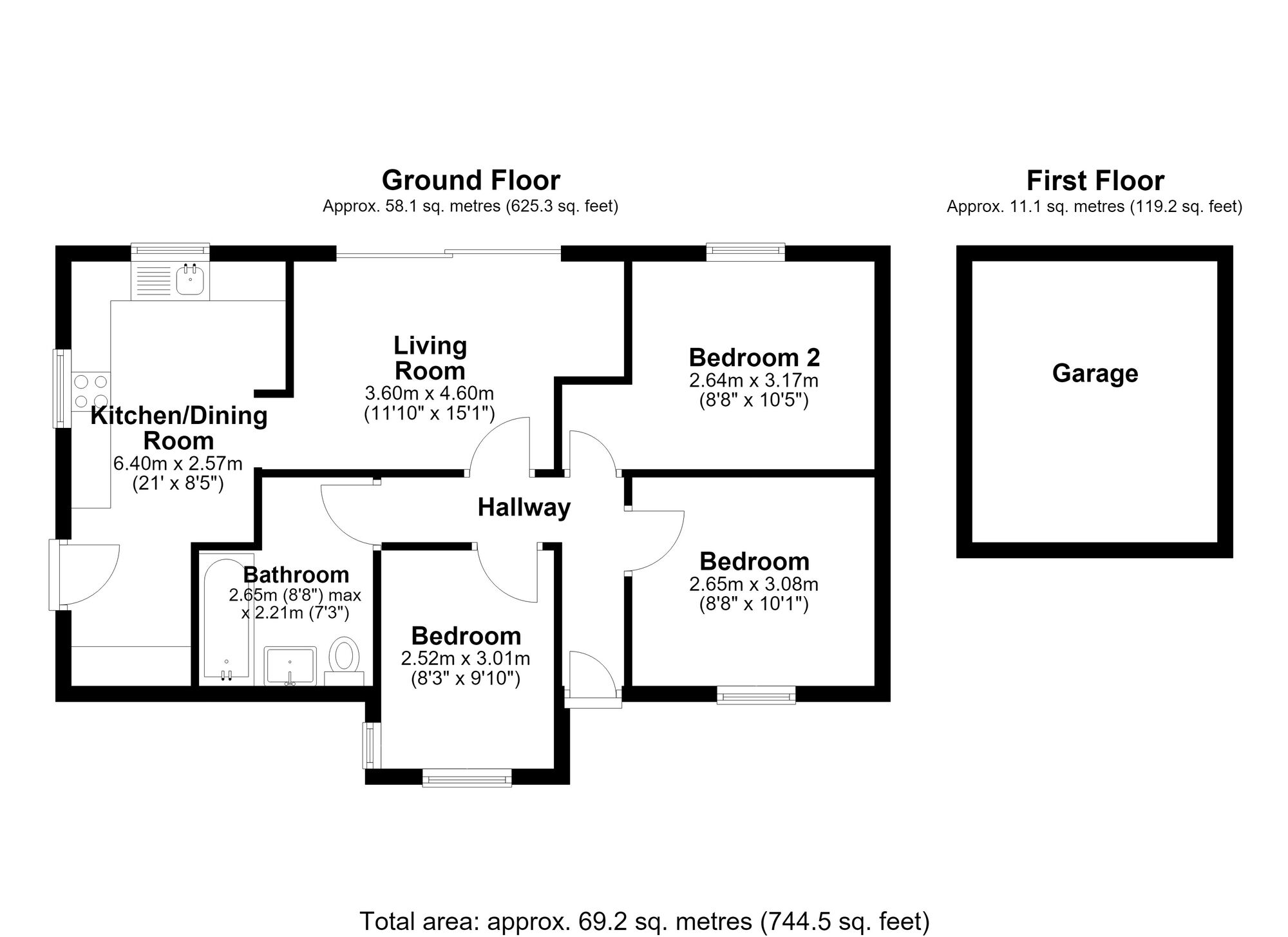 Floorplan of 3 bedroom Semi Detached Bungalow for sale, Newhouse Avenue, Esh Winning, Durham, DH7