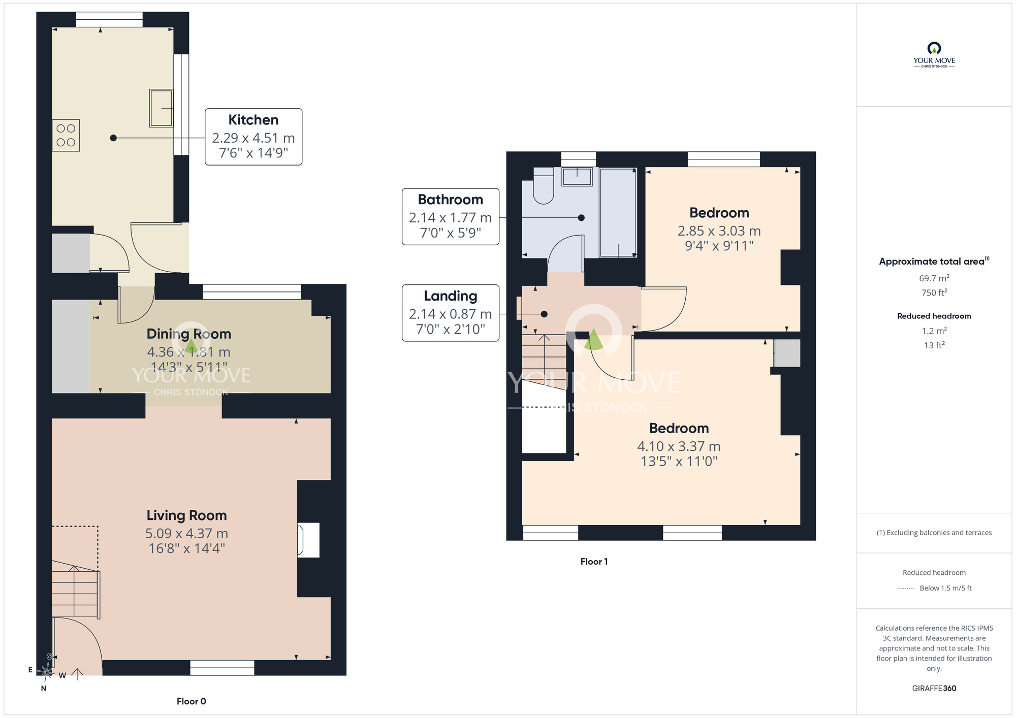 Floorplan of 2 bedroom Mid Terrace House for sale, North Terrace, Witton Gilbert, Durham, DH7