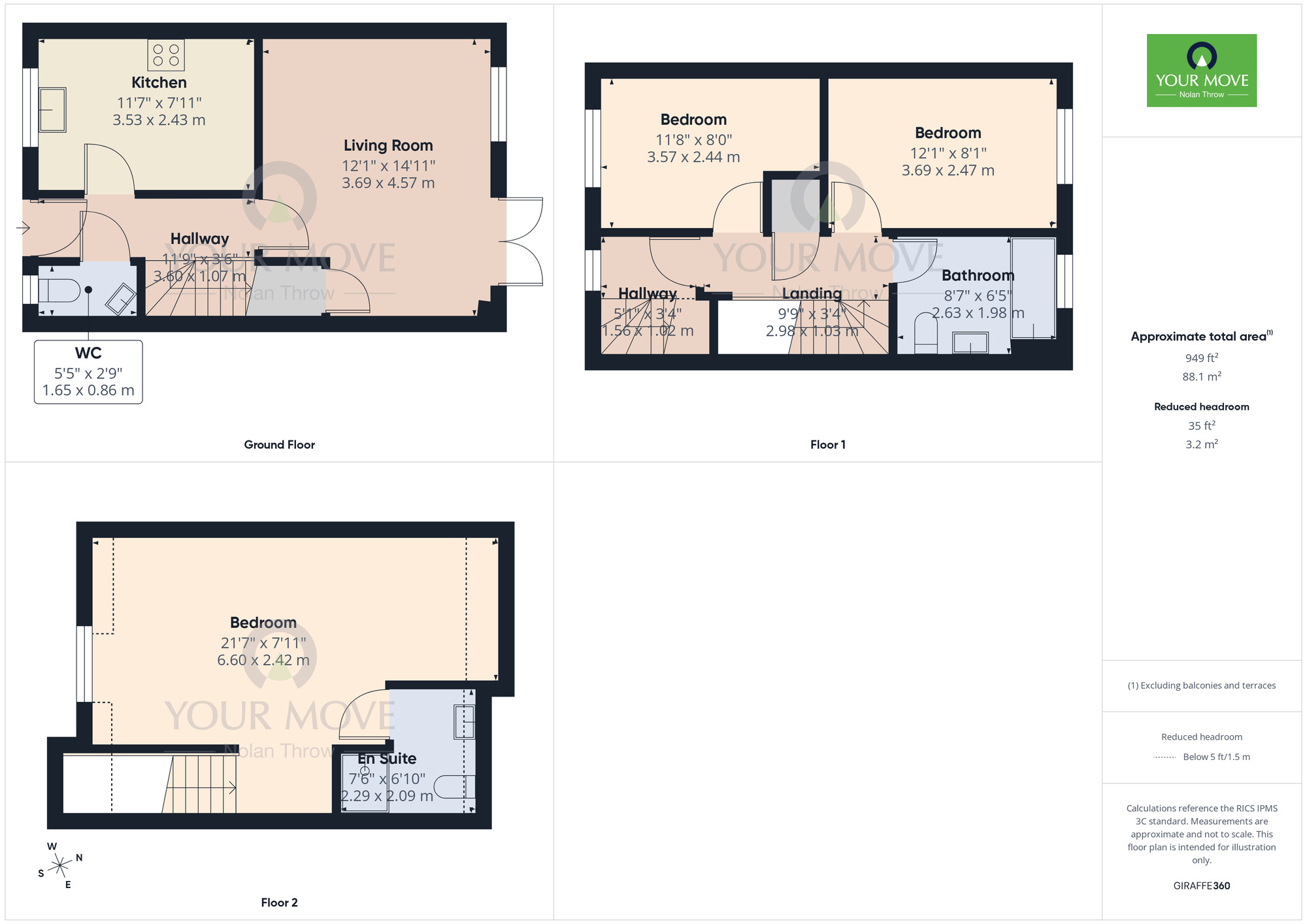 Floorplan of 3 bedroom Semi Detached House for sale, Burnham Way, Long Buckby, Northamptonshire, NN6