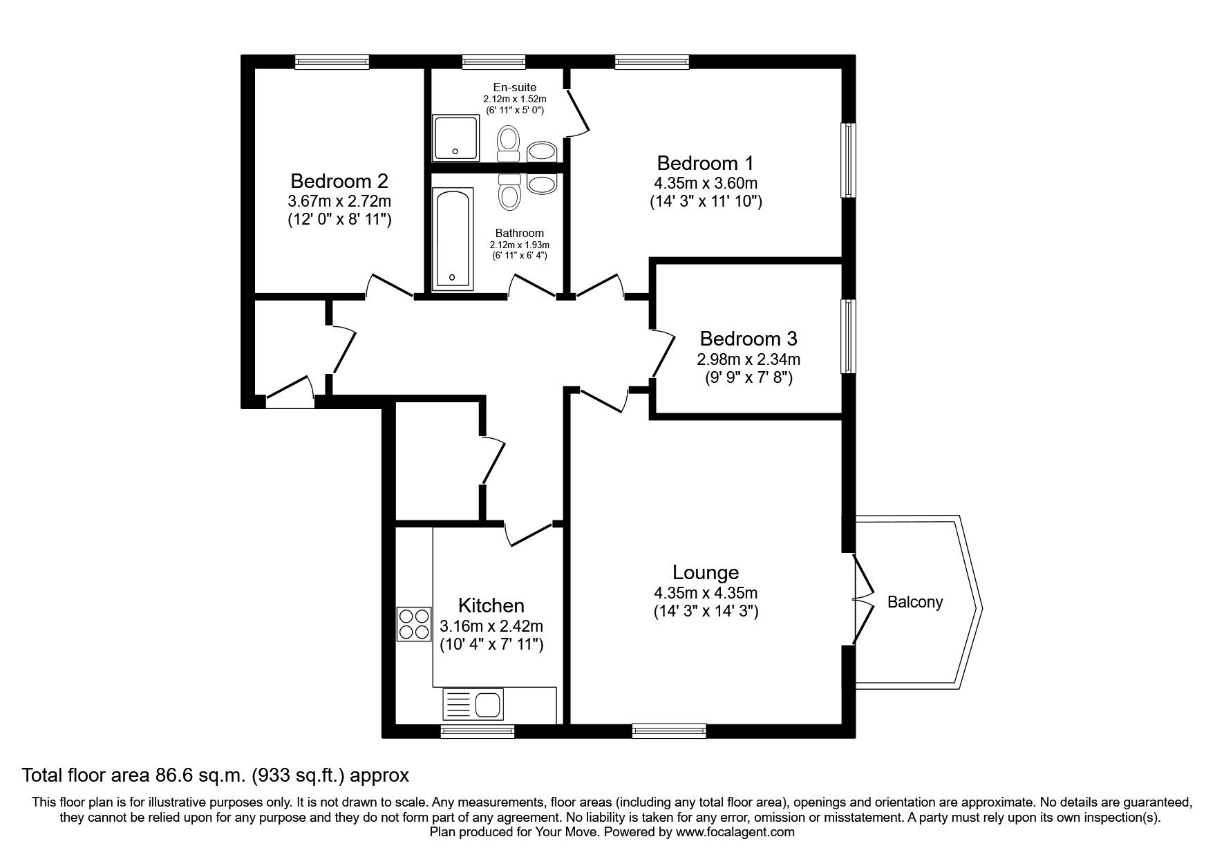 Floorplan of 3 bedroom Flat for sale, Key West, Eastbourne, East Sussex, BN23