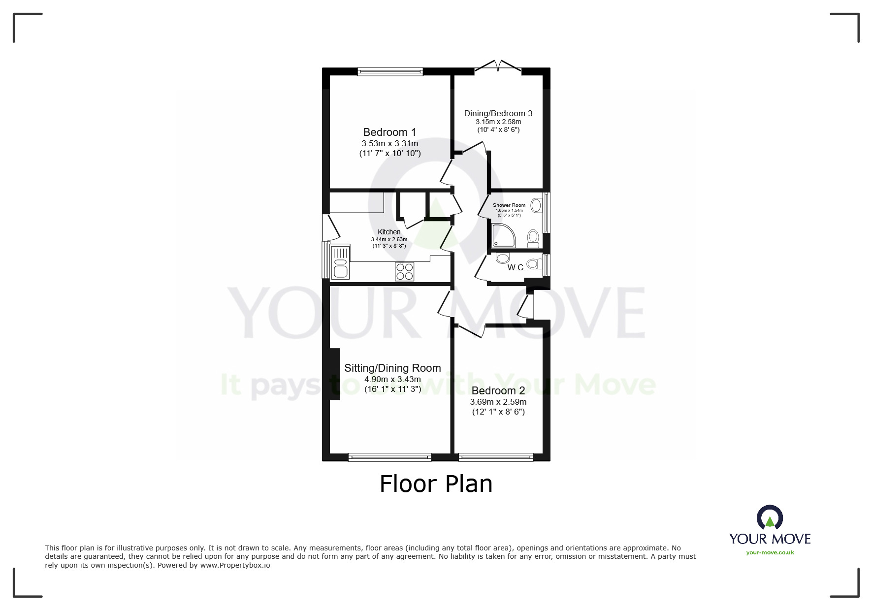 Floorplan of 3 bedroom Detached Bungalow for sale, Tolkien Road, Eastbourne, East Sussex, BN23
