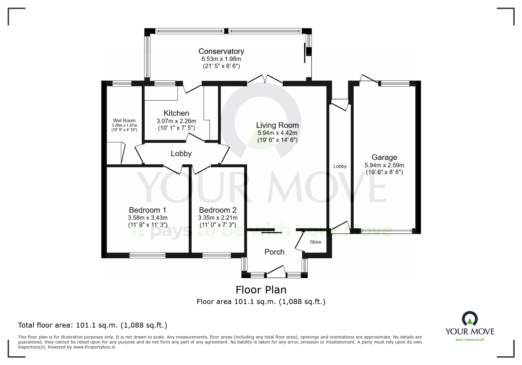 Floorplan of 2 bedroom End Terrace Bungalow for sale, Nightingale Close, Eastbourne, East Sussex, BN23