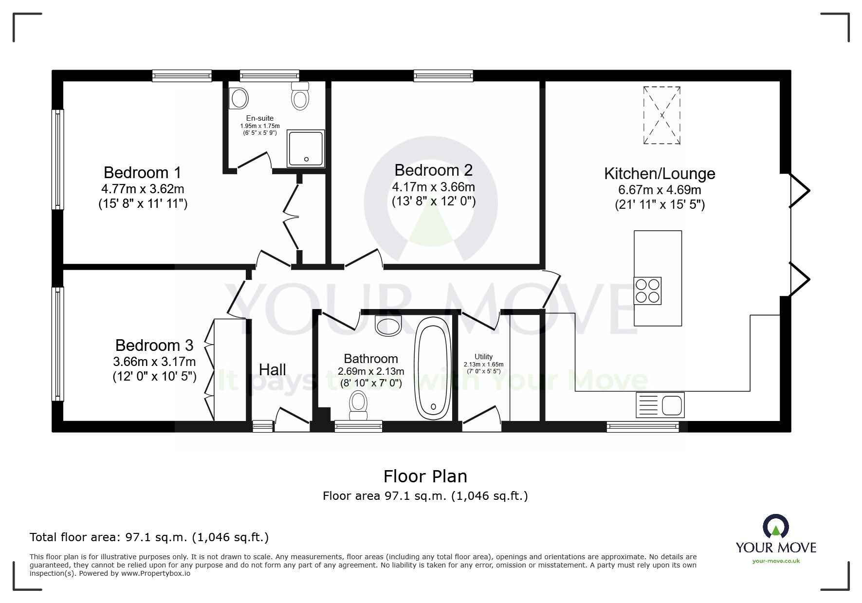 Floorplan of 3 bedroom Detached Bungalow for sale, Jervis Avenue, Eastbourne, East Sussex, BN23