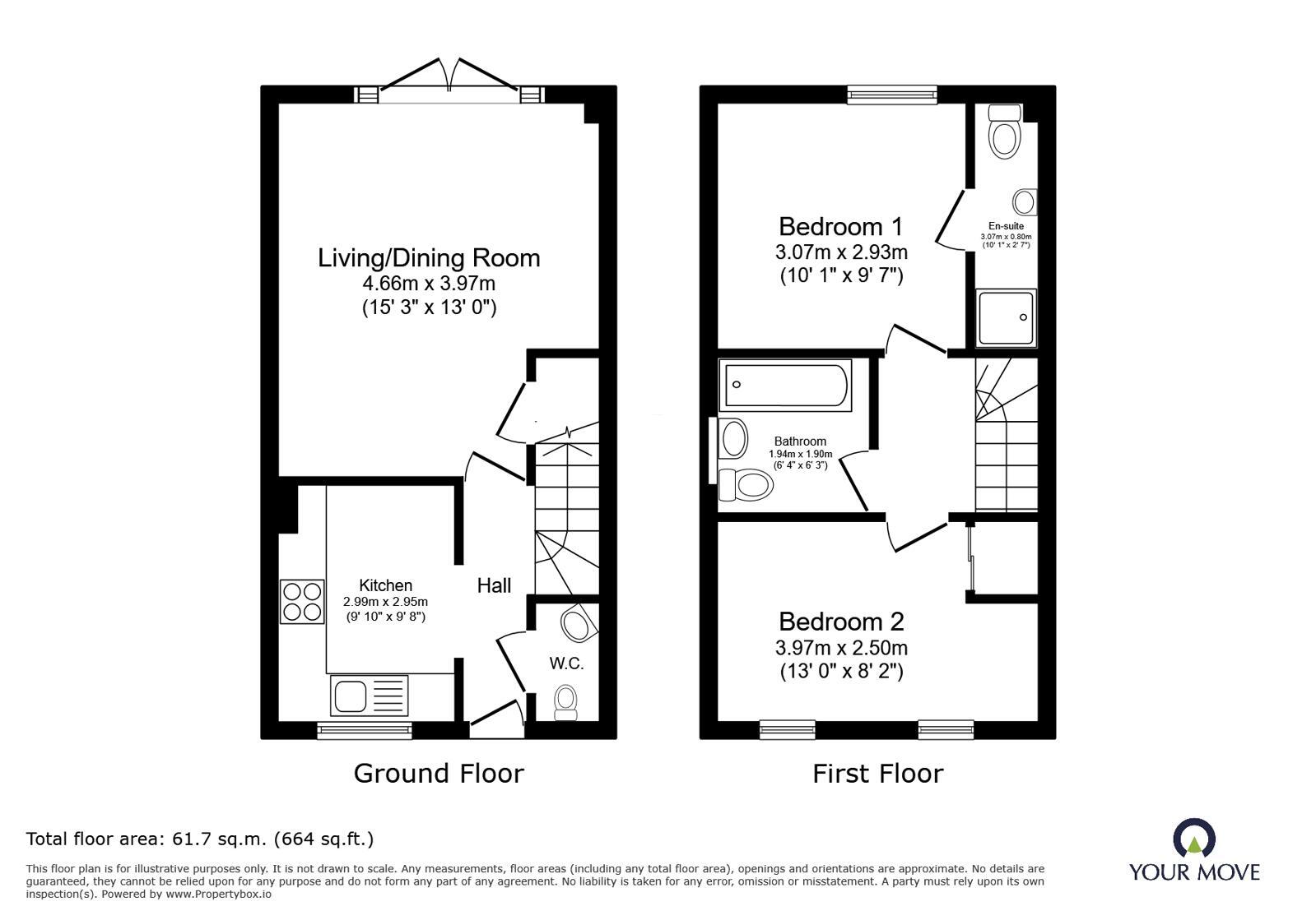 Floorplan of 2 bedroom Semi Detached House for sale, Towers Road, Stone Cross, East Sussex, BN24