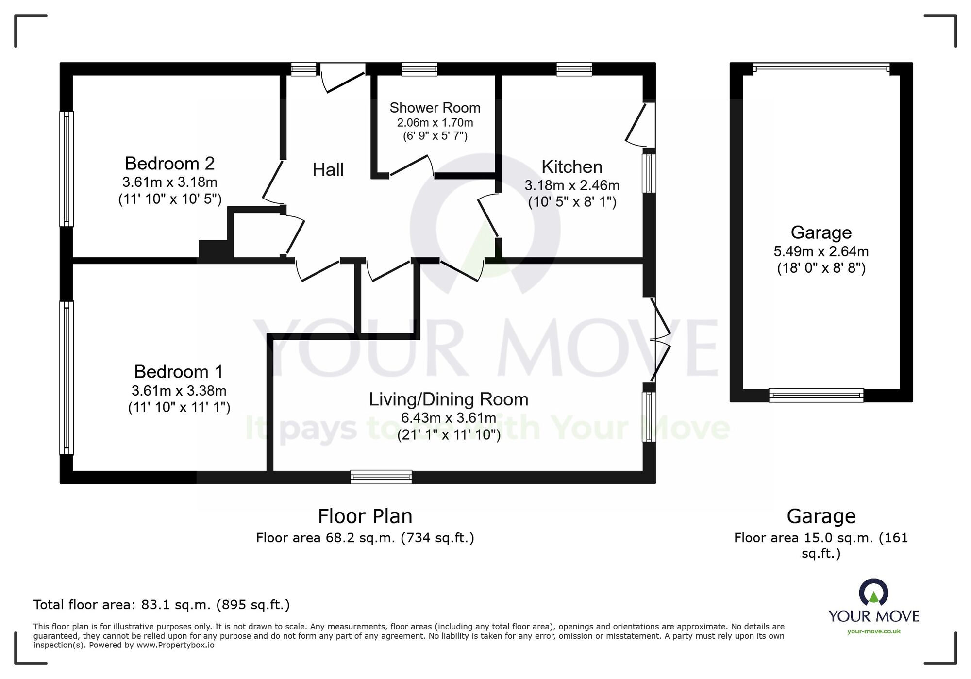 Floorplan of 2 bedroom Detached Bungalow for sale, Raleigh Close, Eastbourne, East Sussex, BN23