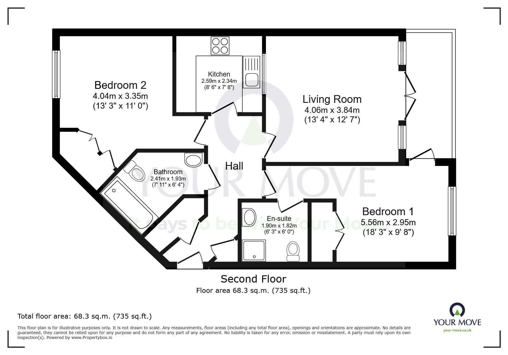 Floorplan of 2 bedroom Flat for sale, Dominica Court, Eastbourne, East Sussex, BN23