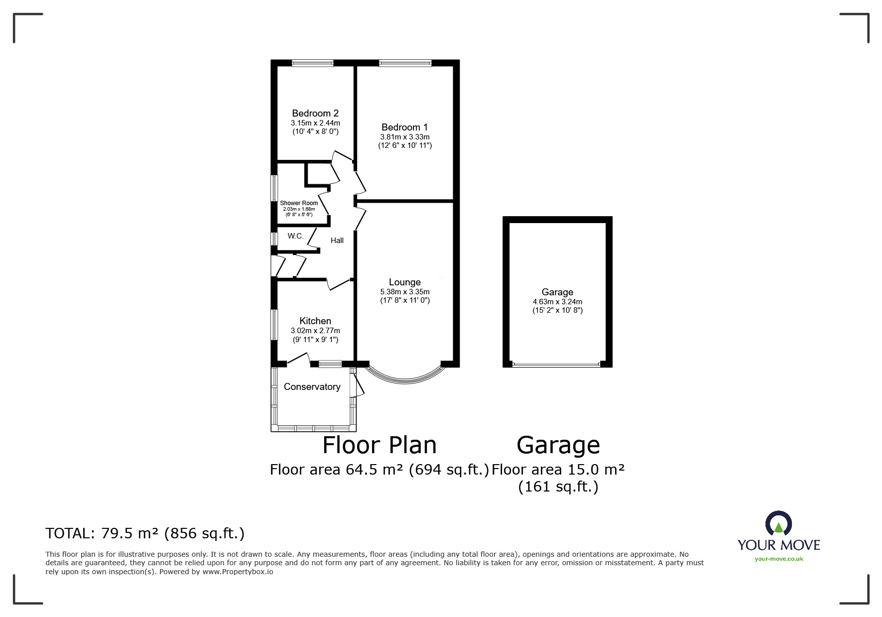 Floorplan of 2 bedroom Semi Detached Bungalow for sale, Poets Estate, Eastbourne, East Sussex, BN23