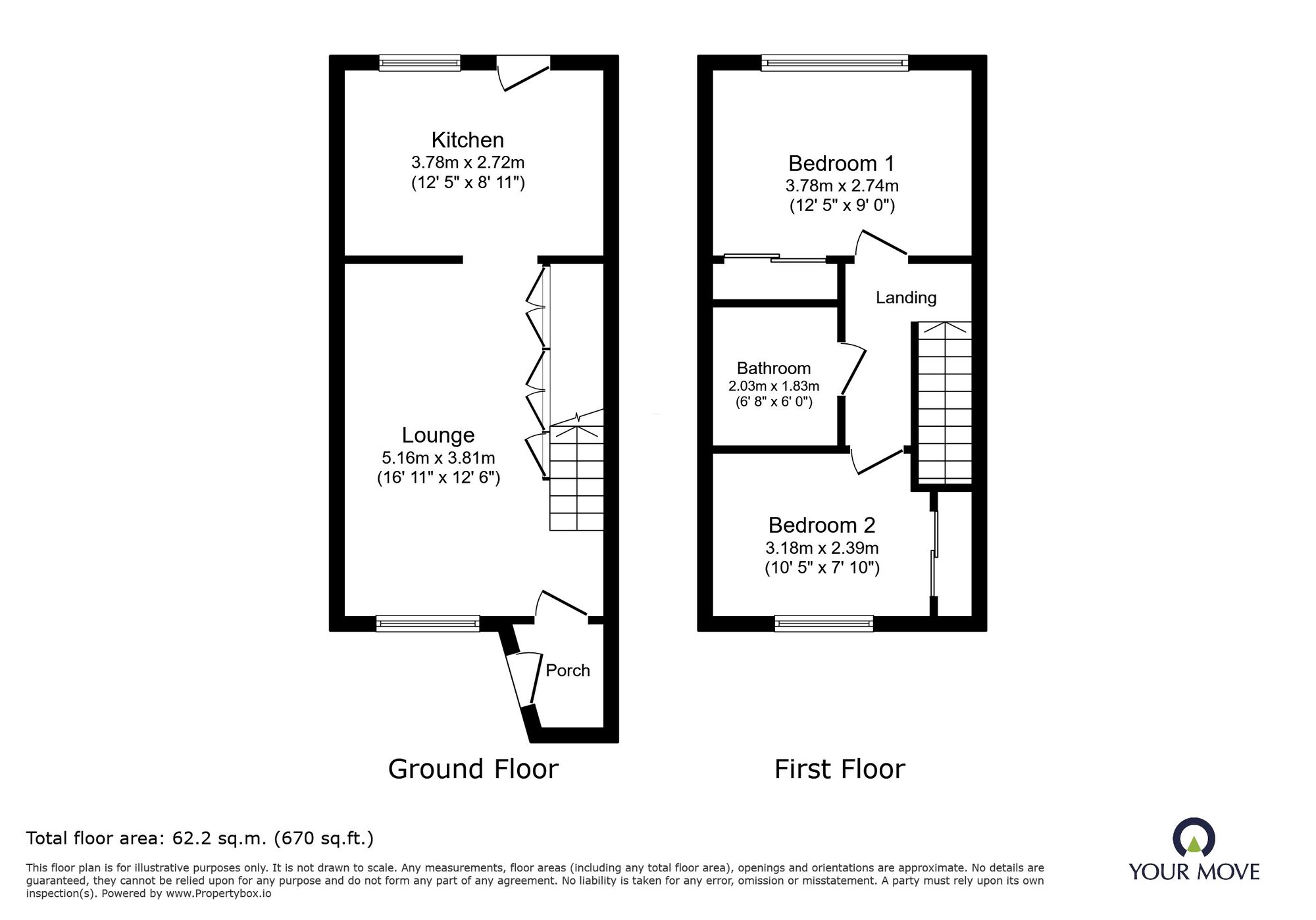 Floorplan of 2 bedroom Mid Terrace House for sale, Elderwood Close, Eastbourne, East Sussex, BN22