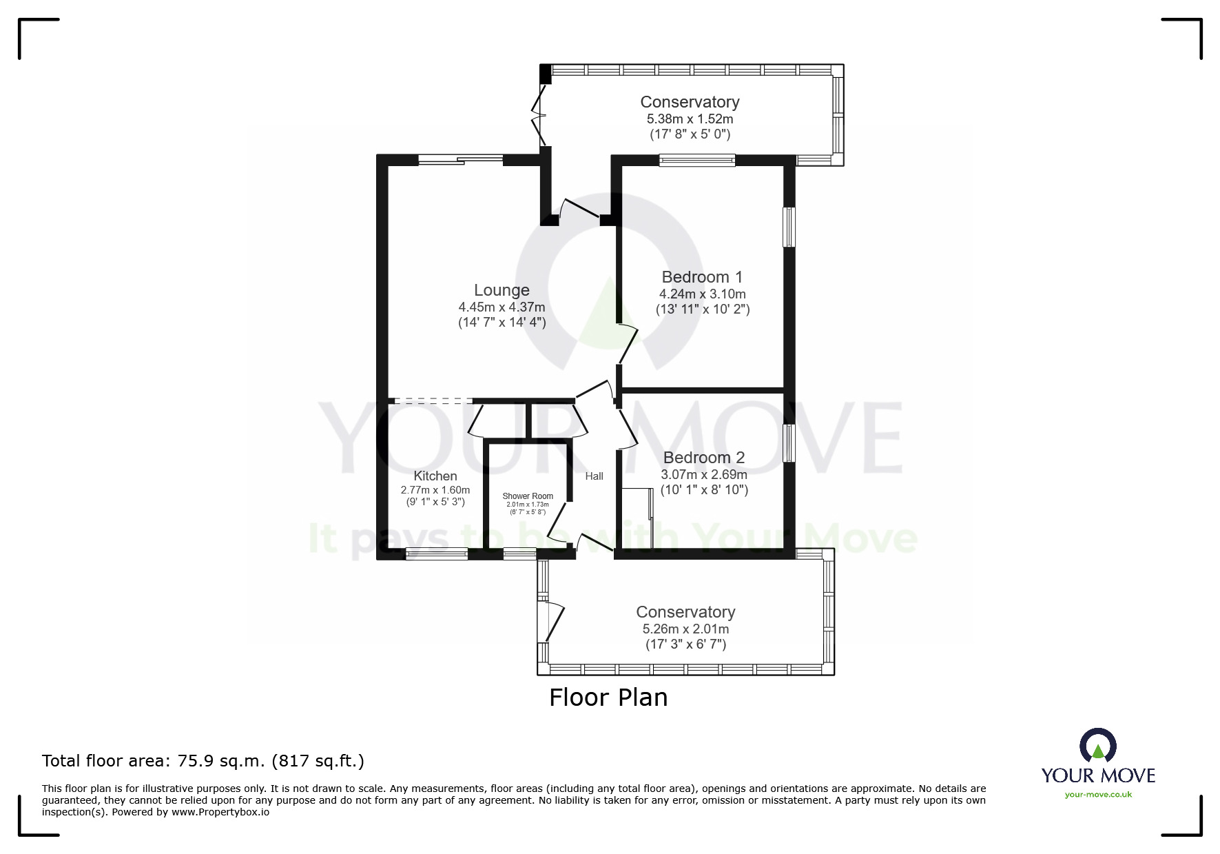 Floorplan of 2 bedroom Semi Detached Bungalow for sale, Biscay Avenue, Eastbourne, East Sussex, BN23