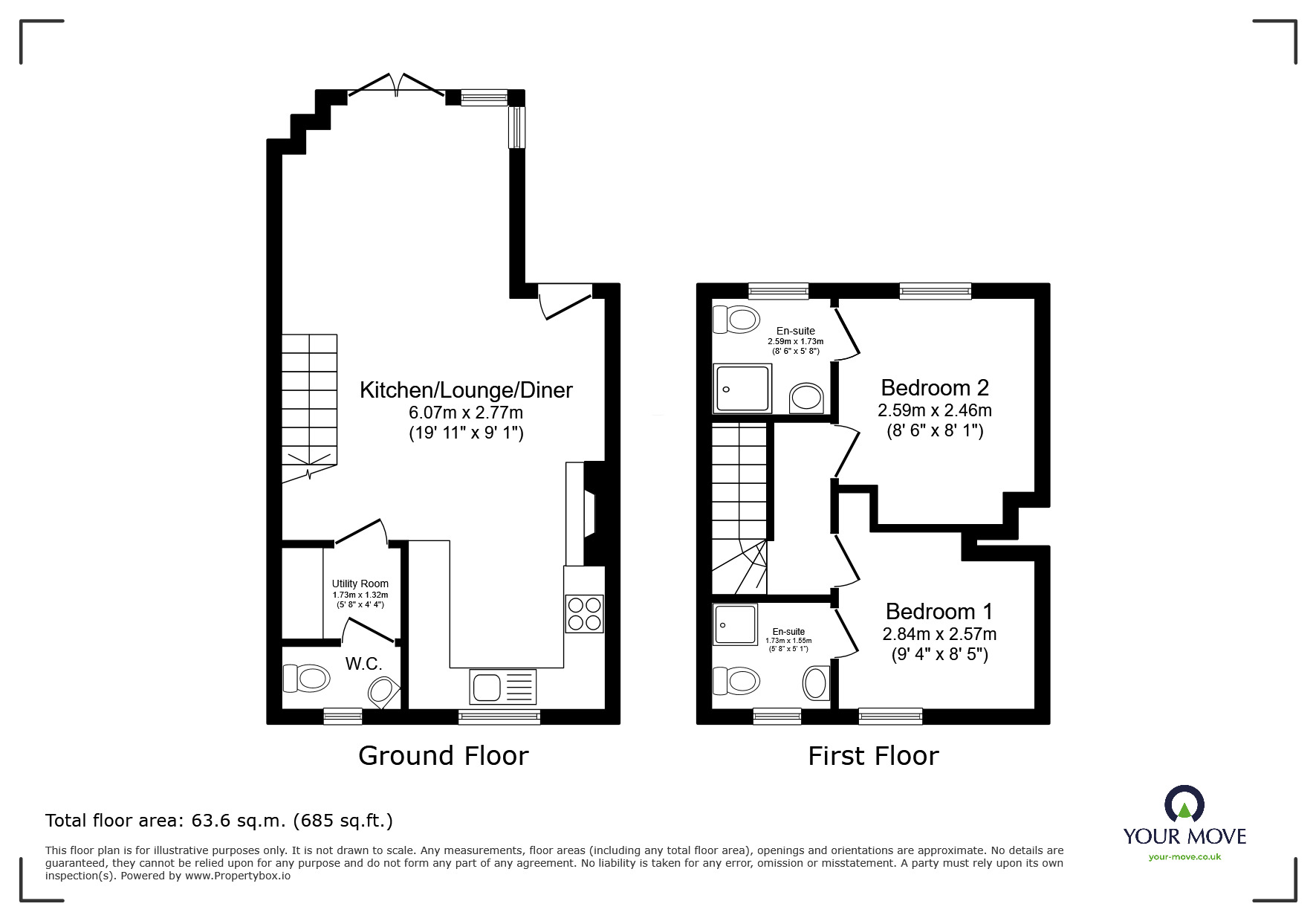 Floorplan of 2 bedroom Mid Terrace House to rent, Haymans Orchard, Woodbury, Exeter, EX5