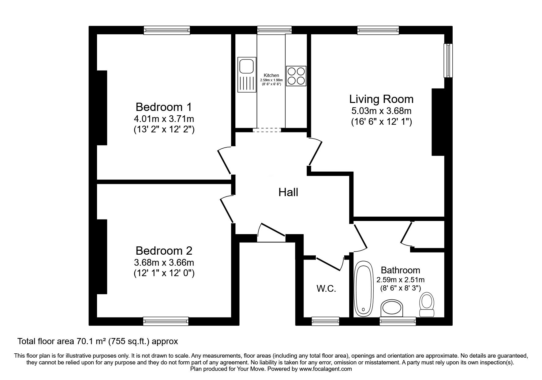 Floorplan of 2 bedroom  Flat for sale, Rolle Road, Exmouth, Devon, EX8
