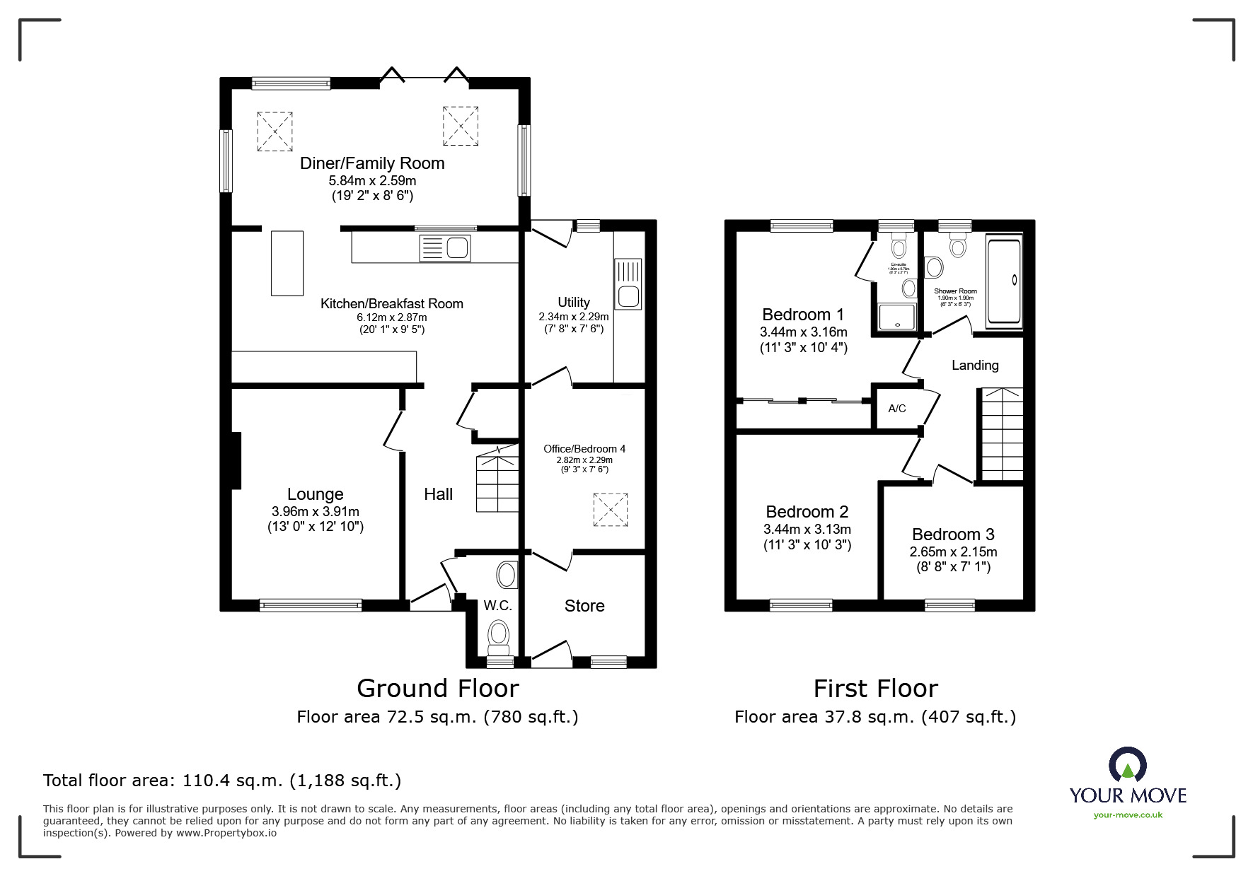 Floorplan of 4 bedroom Detached House for sale, Durham Close, Exmouth, Devon, EX8