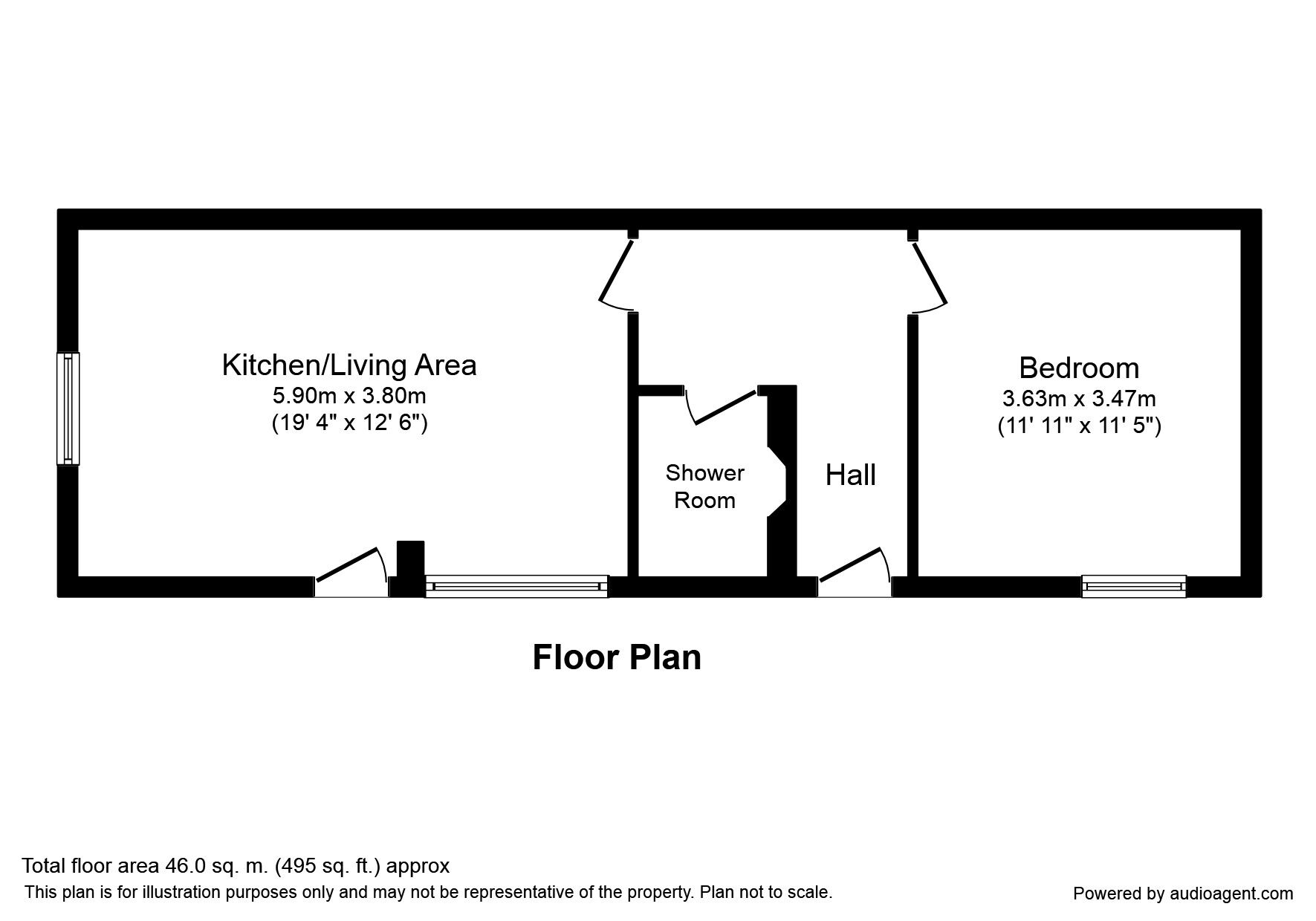 Floorplan of 1 bedroom  Flat to rent, Chapel Road, Foxhole, Cornwall, PL26