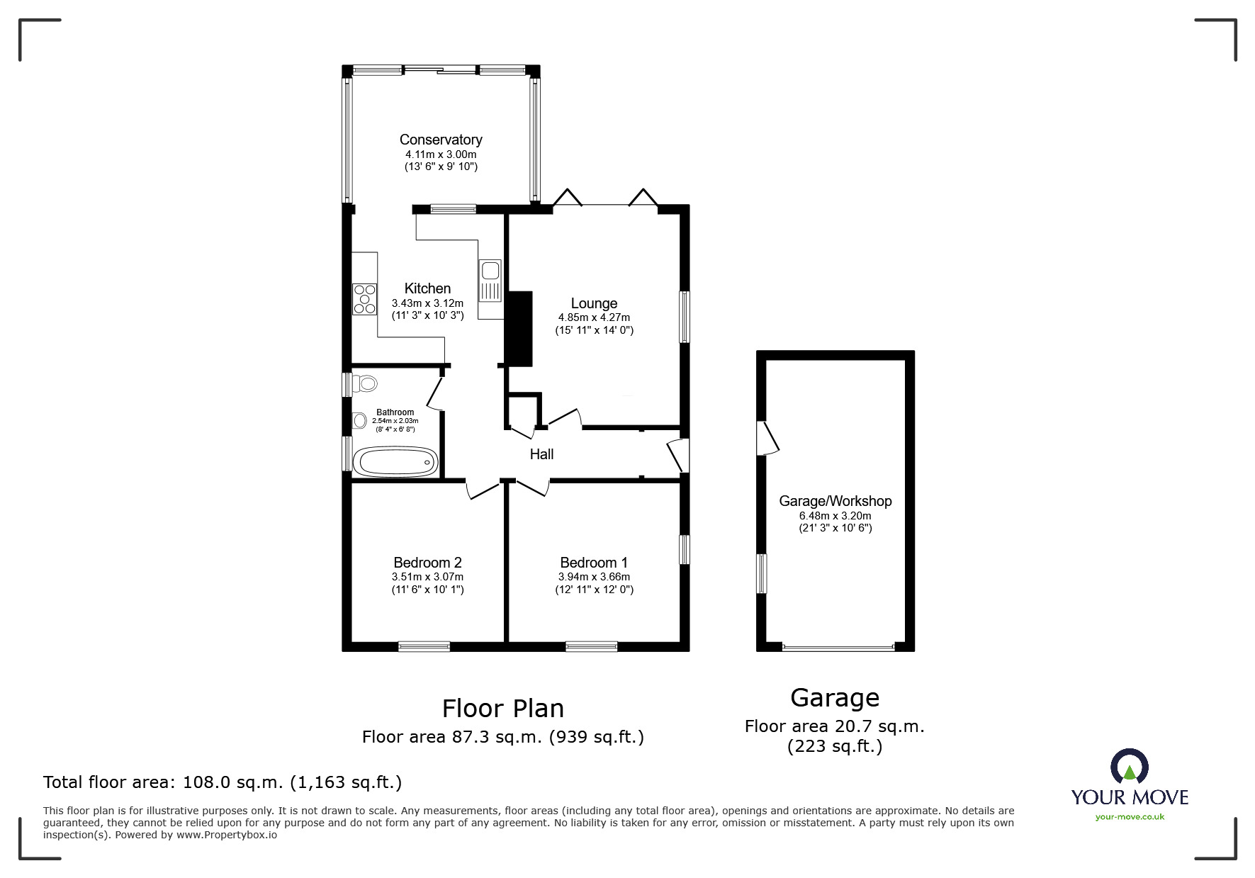 Floorplan of 2 bedroom Detached Bungalow for sale, Pound Lane, Exmouth, Devon, EX8